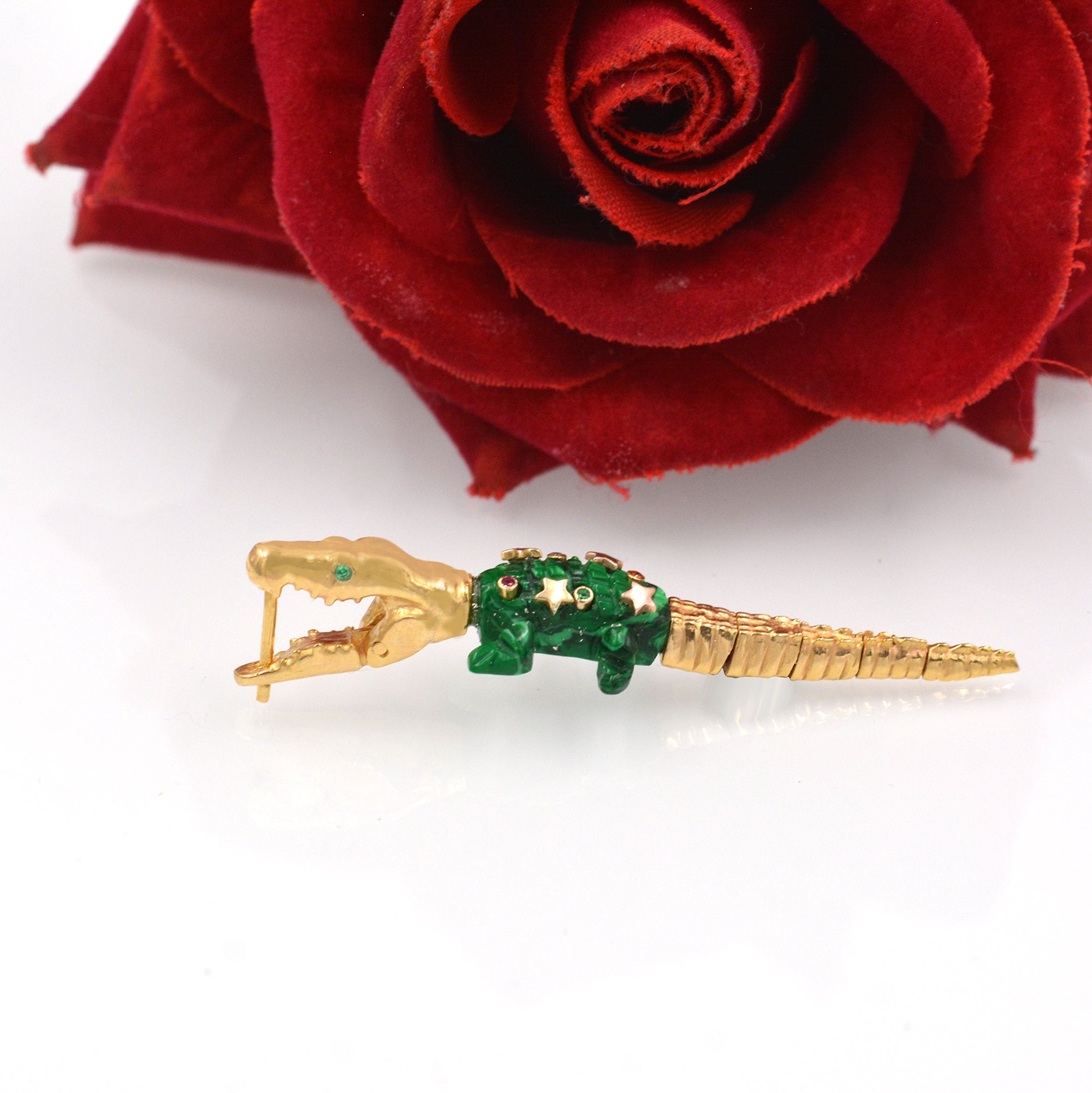 14K Gold Gemstone Crocodile Earring, Handmade Designer Alligator - View 3 - Suren Jewels | SKU: SJP1189-SLYGLPZMTCSEM