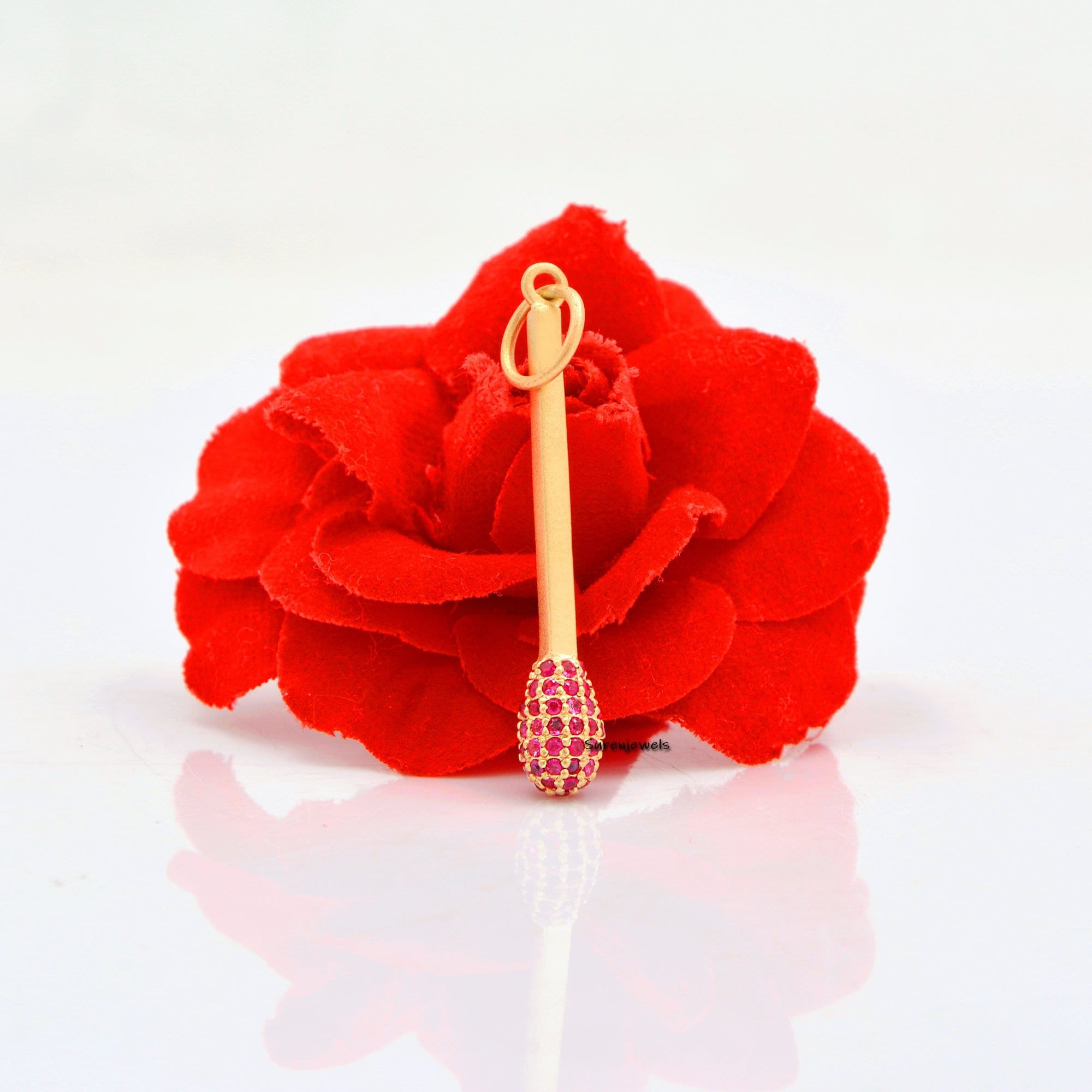 14k Solid Gold Match Stick Pendant: Lucky Charm Gemstone - View 2 - Suren Jewels | SKU: SJP857-14KYGEM