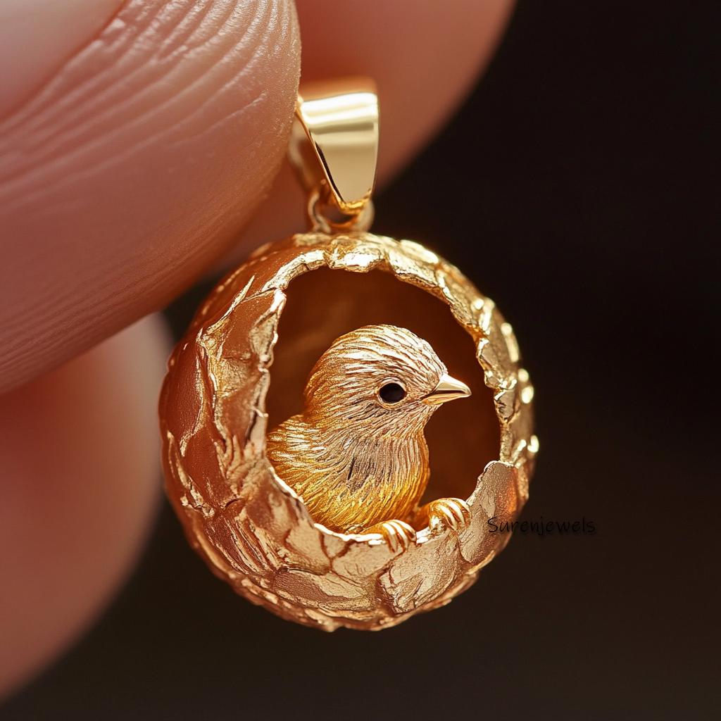 14k Gold Bird Pendant: Gemstone Chick, Designer Animal Jewelry - View 2 - Suren Jewels | SKU: sjp4487,sjp4688