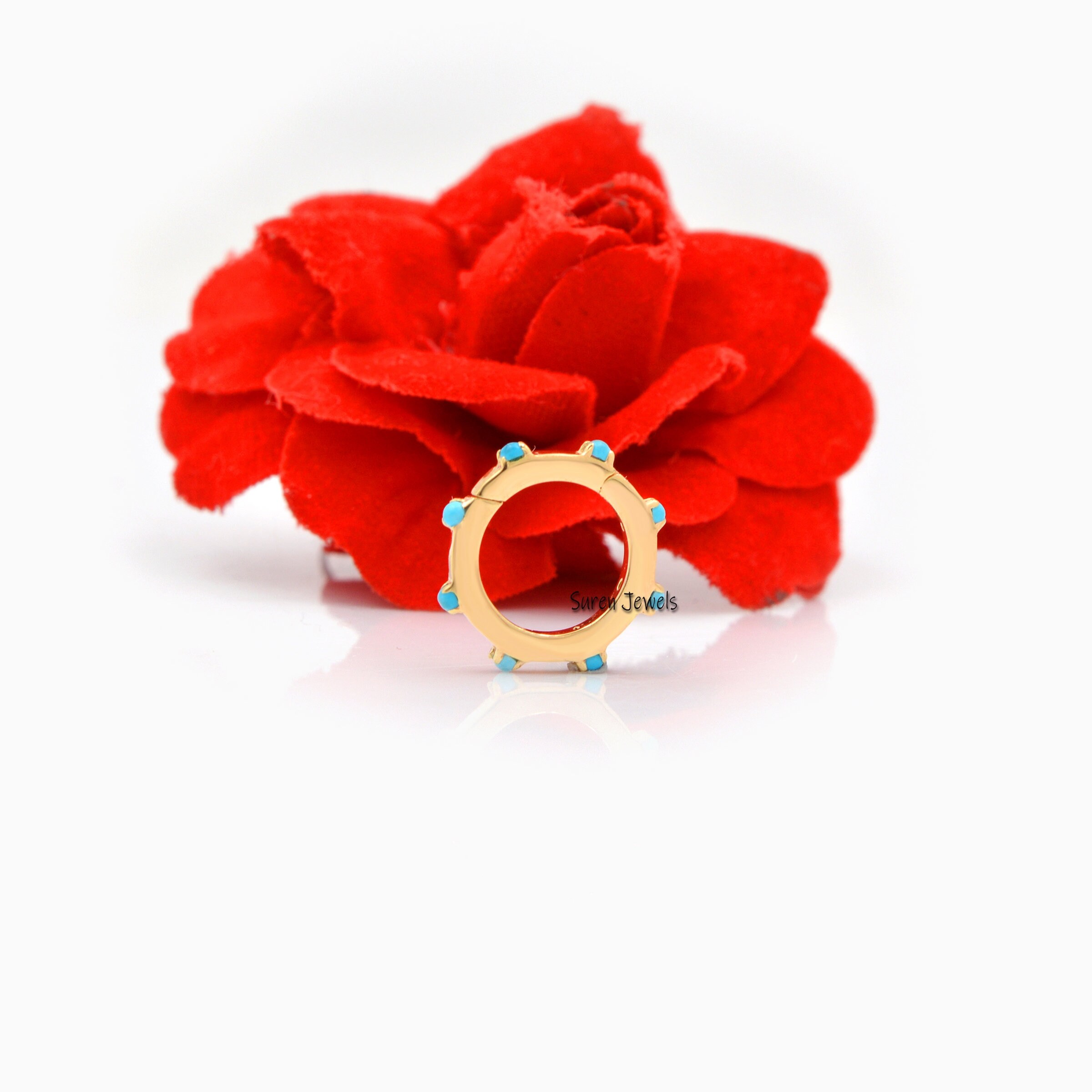 14k Gold Turquoise Charm Enhancer: Round Charm Lock - View 5 - Suren Jewels | SKU: SJP529-14KYGTQ-12M