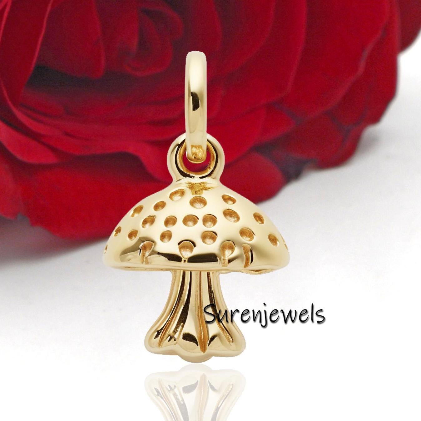 14k Gold Mushroom Pendant: Dainty Magic Charm - View 2 - Suren Jewels | SKU: SJP2718-SLYG