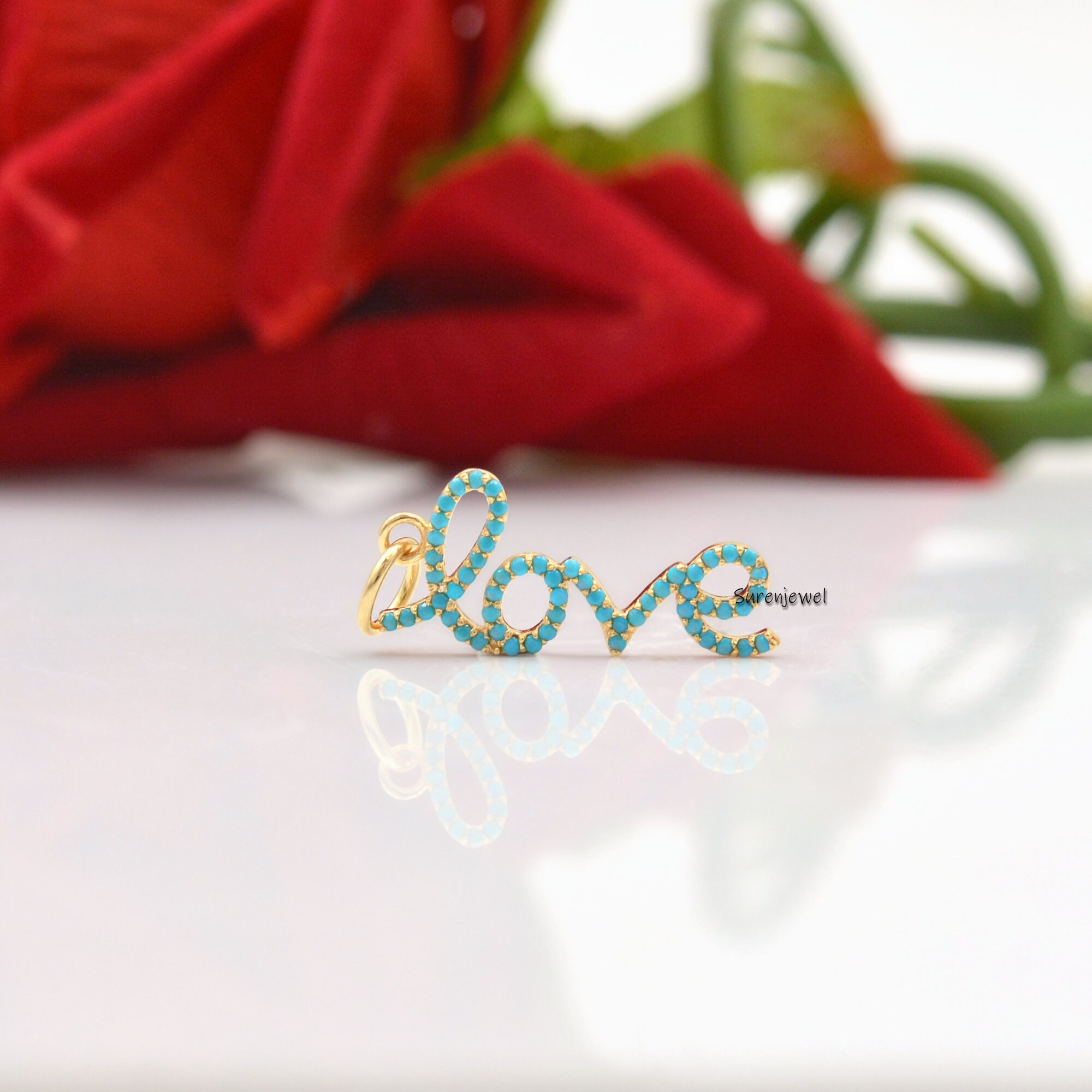 14K Diamond Love Charm Pendant - View 3 - Suren Jewels | SKU: SJP577-SLYGDI
