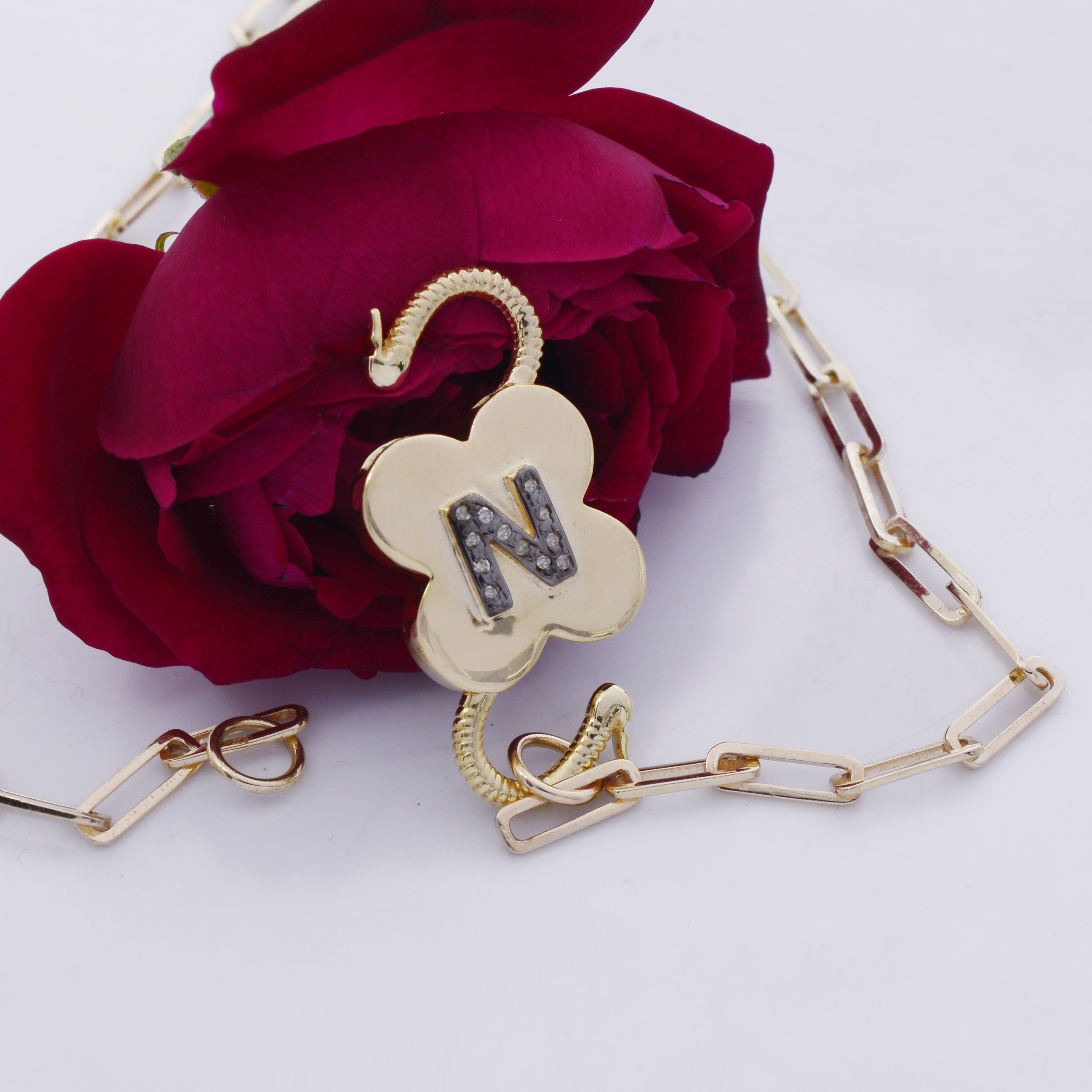Custom Initial Padlock Pendant: 14K Gold Diamond Letter Necklace - Suren Jewels | SKU: SJP25-SLYGRHDI-A-N47-18I