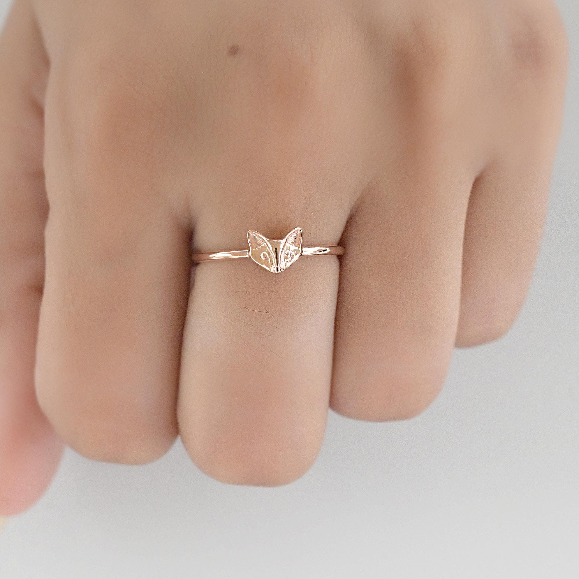 14k Gold Fox Ring: Dainty Animal Jewelry - View 5 - Suren Jewels | SKU: SJR2930-SLRG-US-7