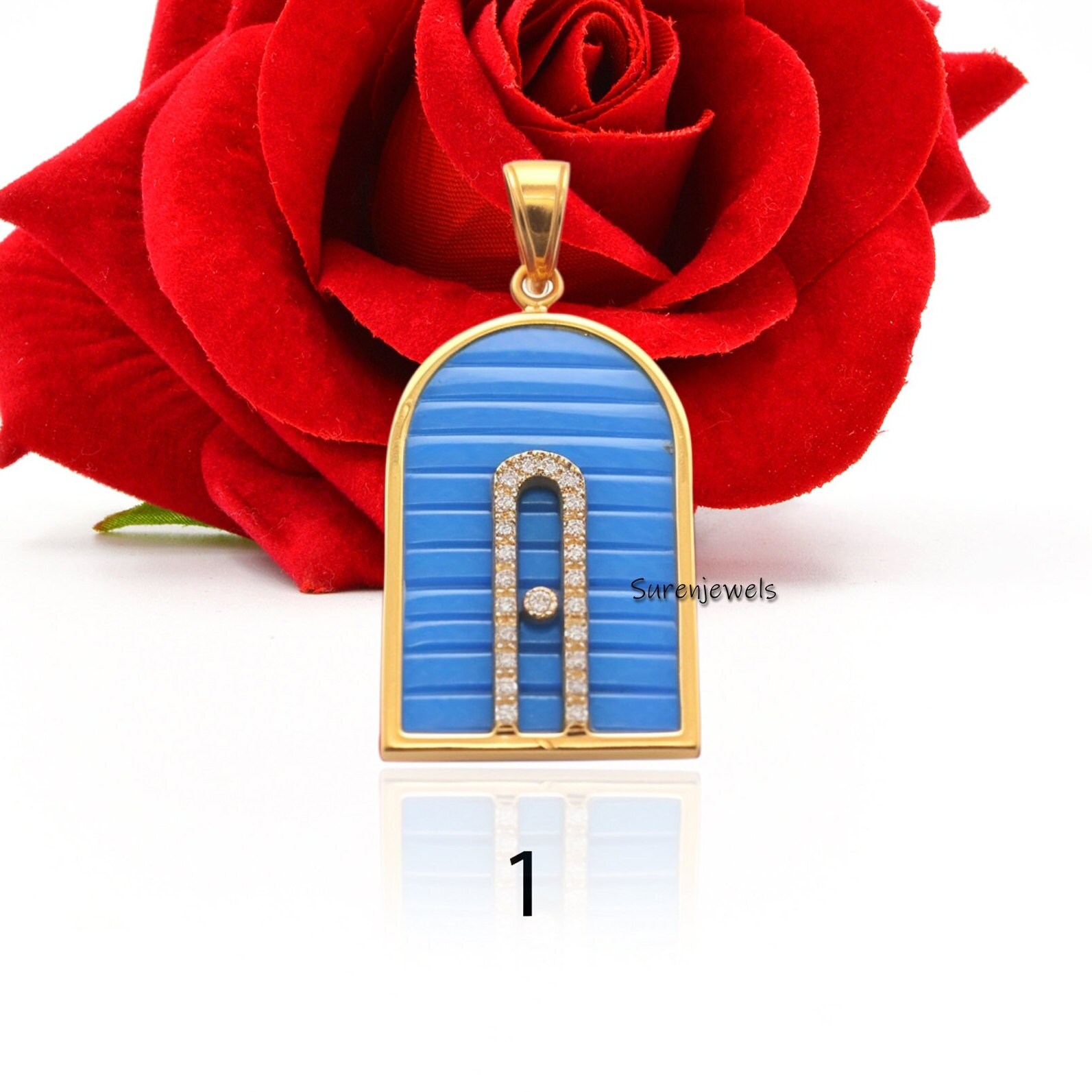 14k Gold Carved Gemstone Pendant: Handmade Vintage Designer Charm - View 3 - Suren Jewels | SKU: SJP2440-SLWGTQMN,SJP4772-SLY