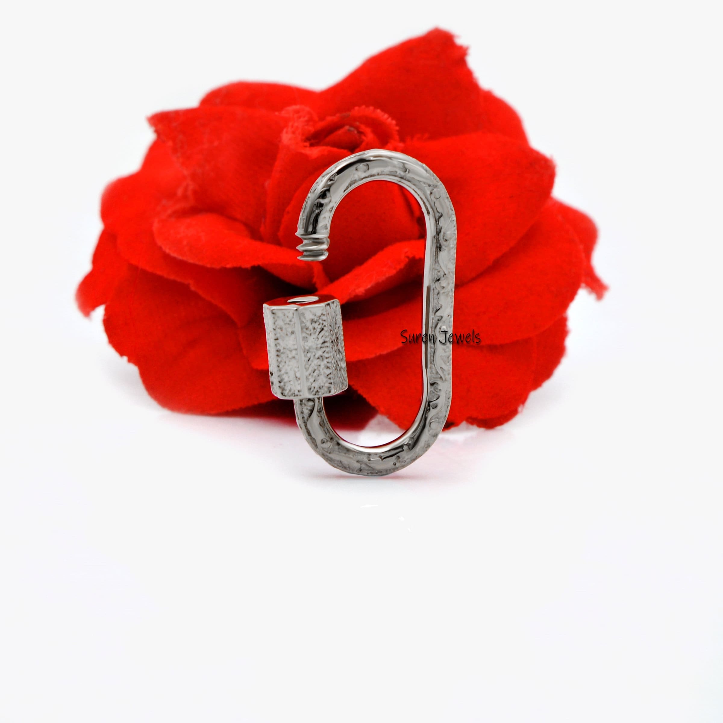 Engraved 925 Silver Carabiner Lock: Designer Charm Pendant - View 6 - Suren Jewels | SKU: SJC108-SLYG-25M