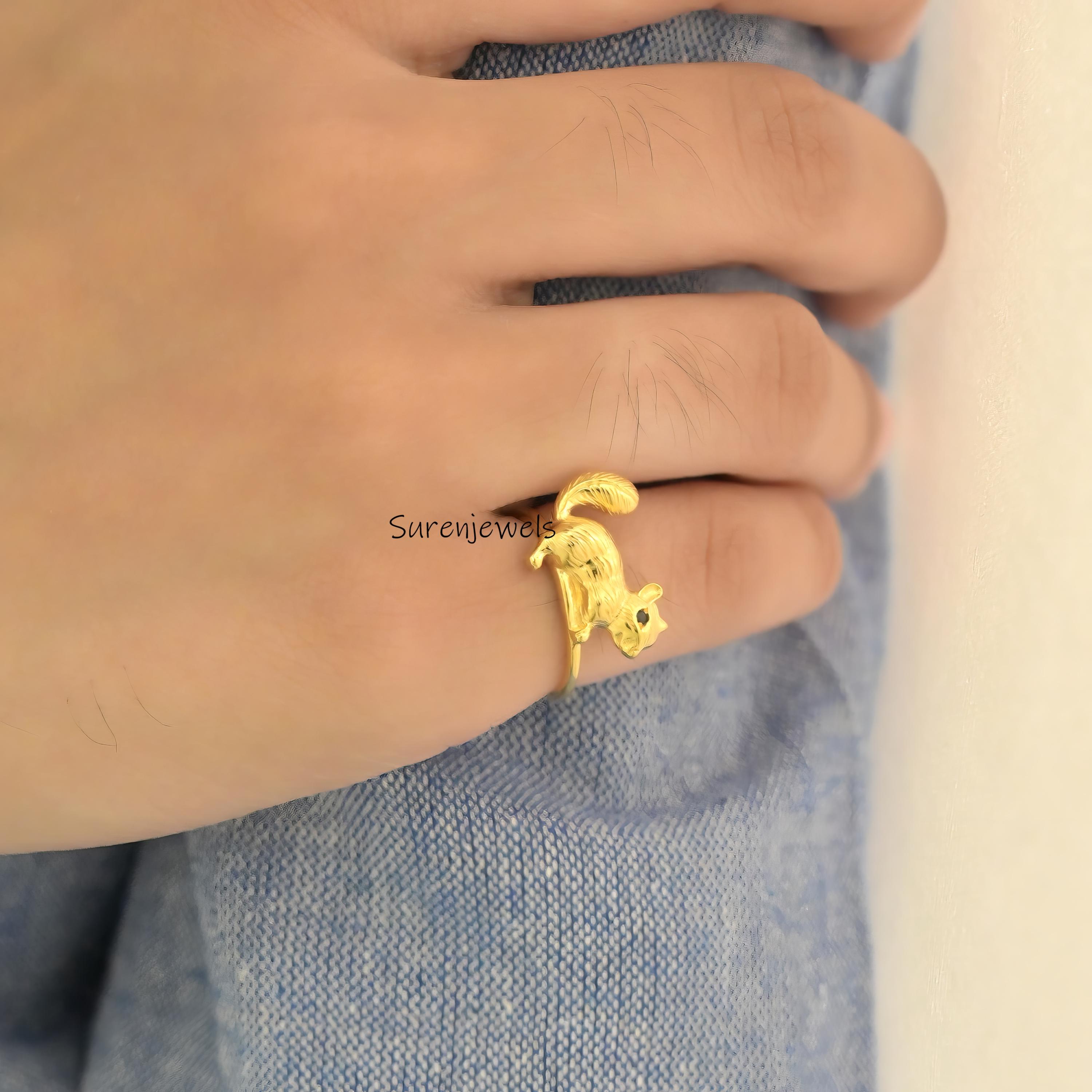 14k Gold Squirrel Ring: Handmade Animal Jewelry - View 6 - Suren Jewels | SKU: SJR2899-SLNSBKCZ-US-7,SJR2918-SLRGBKCZ-US-6
