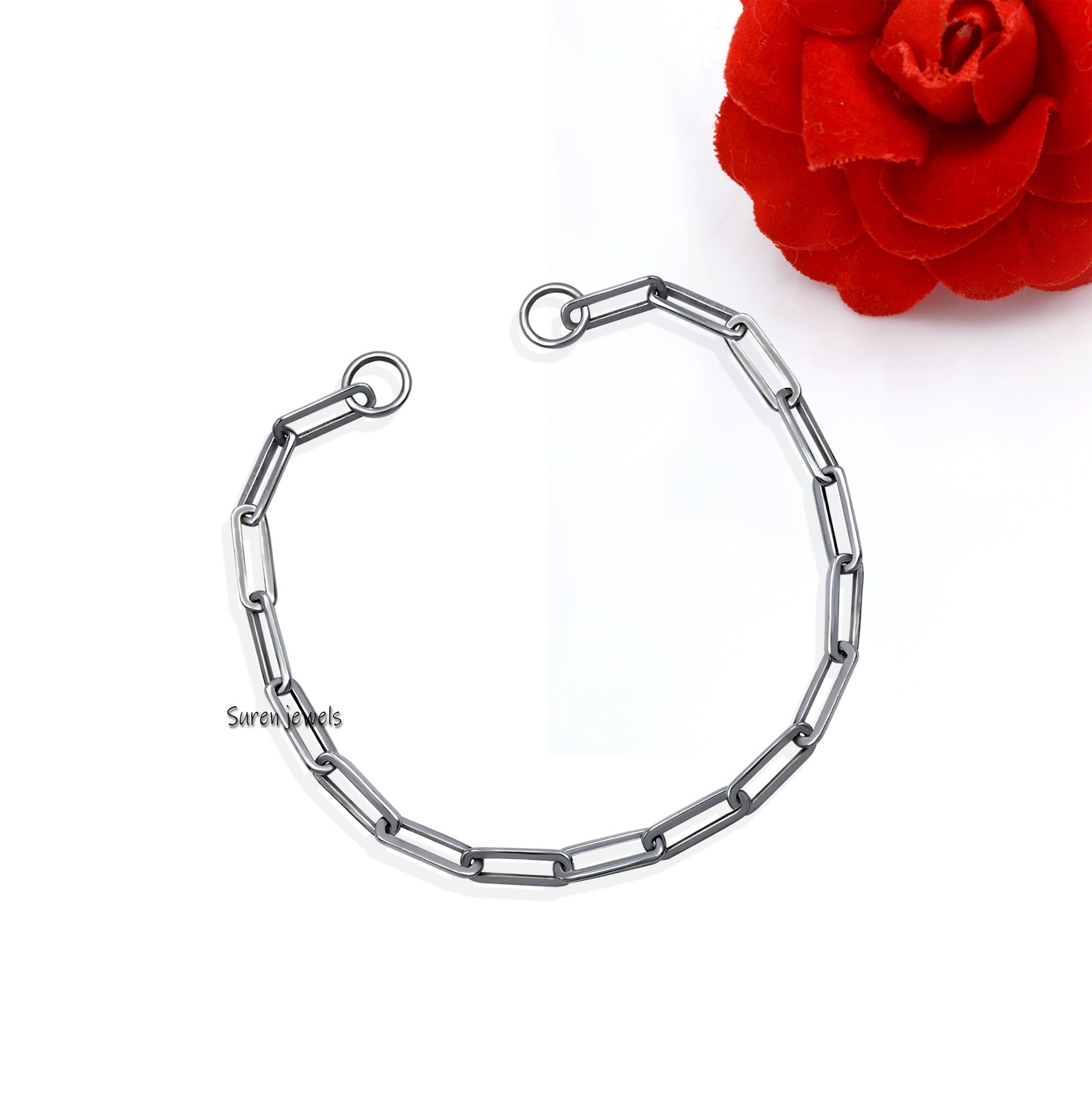 Carabiner Paperclip Link Bracelet: Handmade Chain Bracelet - View 6 - Suren Jewels | SKU: SJA229-SLNS
