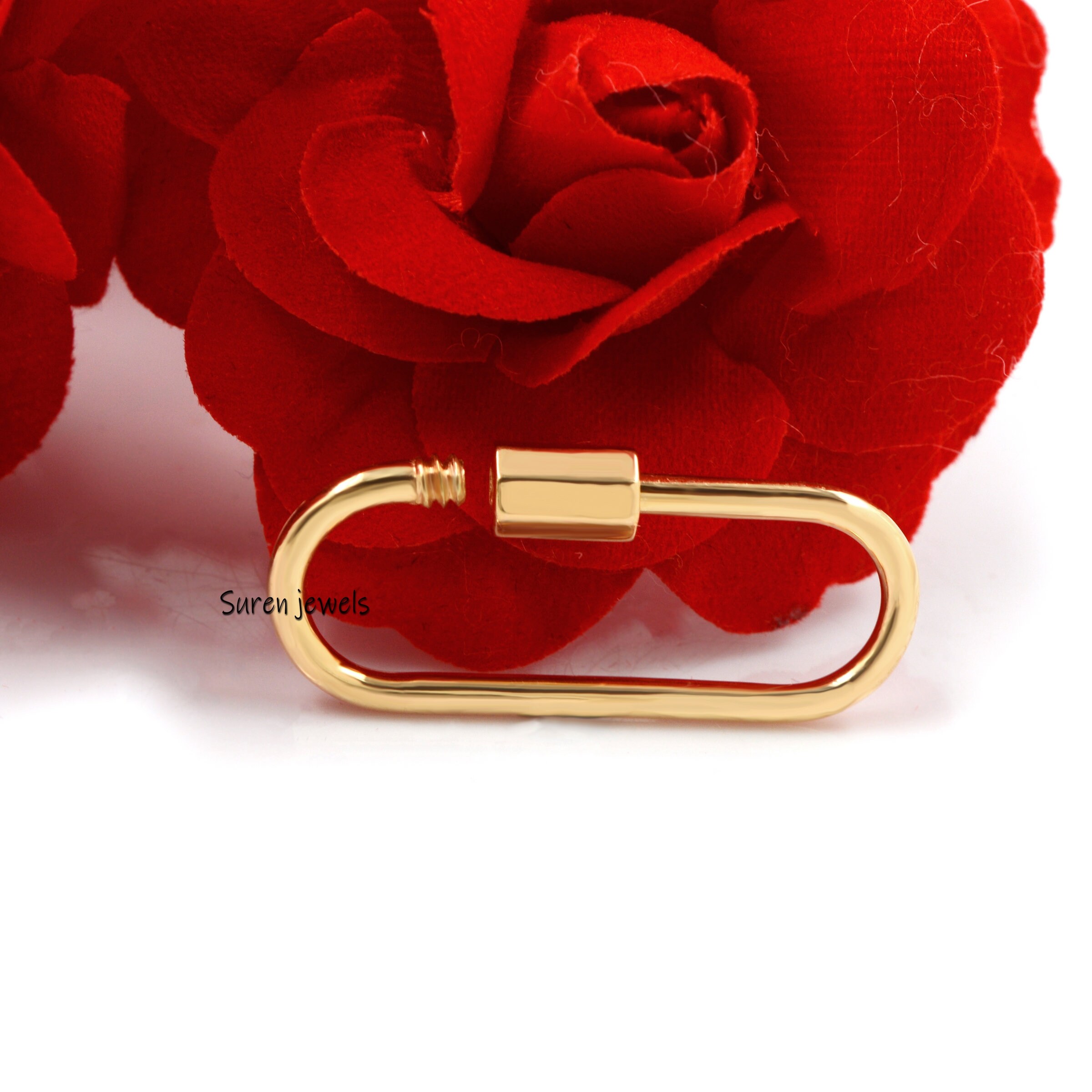 9K Gold Carabiner Lock, Plain Carabine, 30mm - View 3 - Suren Jewels | SKU: SJC130-9KYG-30M