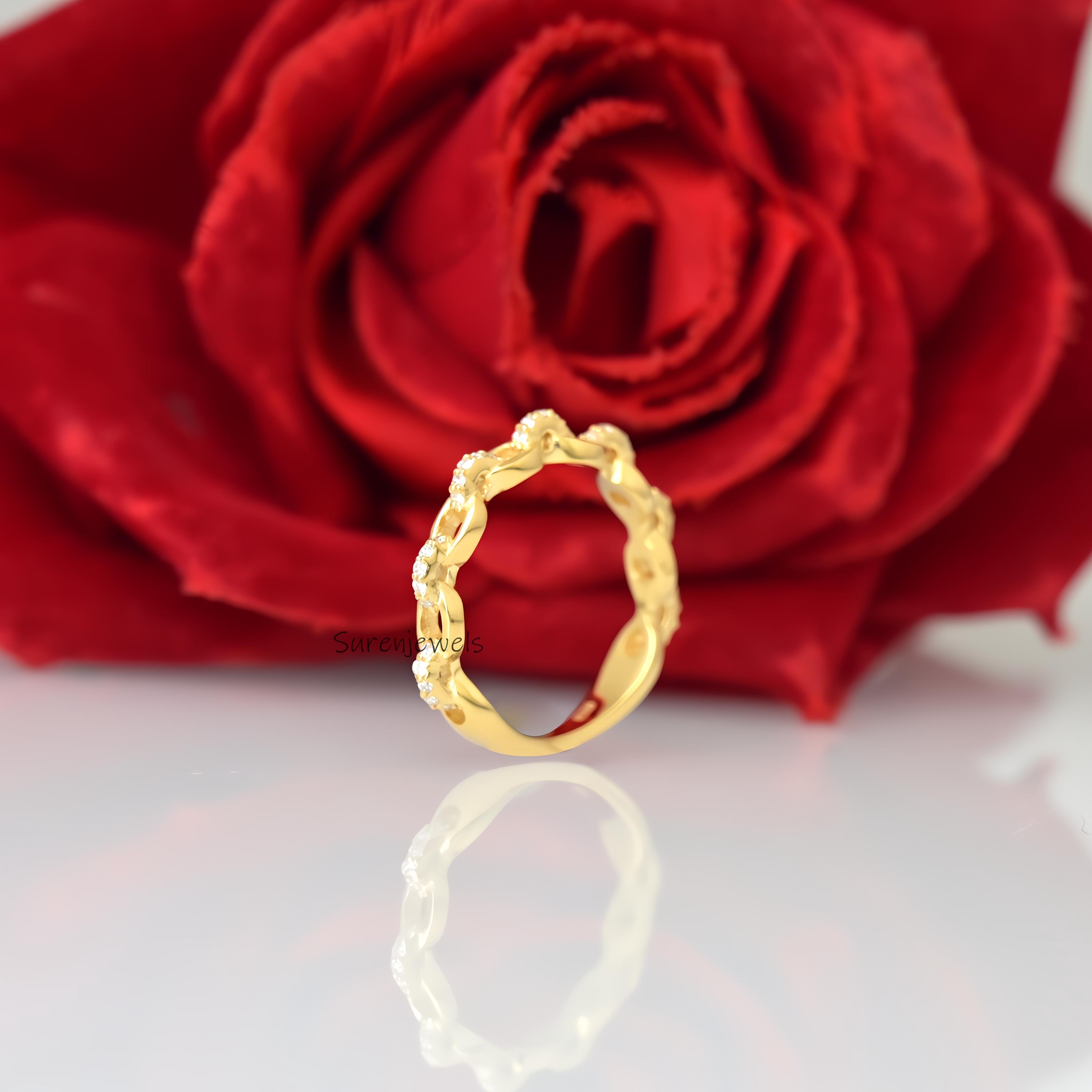 14K Gold Diamond Chain Link Ring, Solid Gold - Suren Jewels | SKU: SJR2657