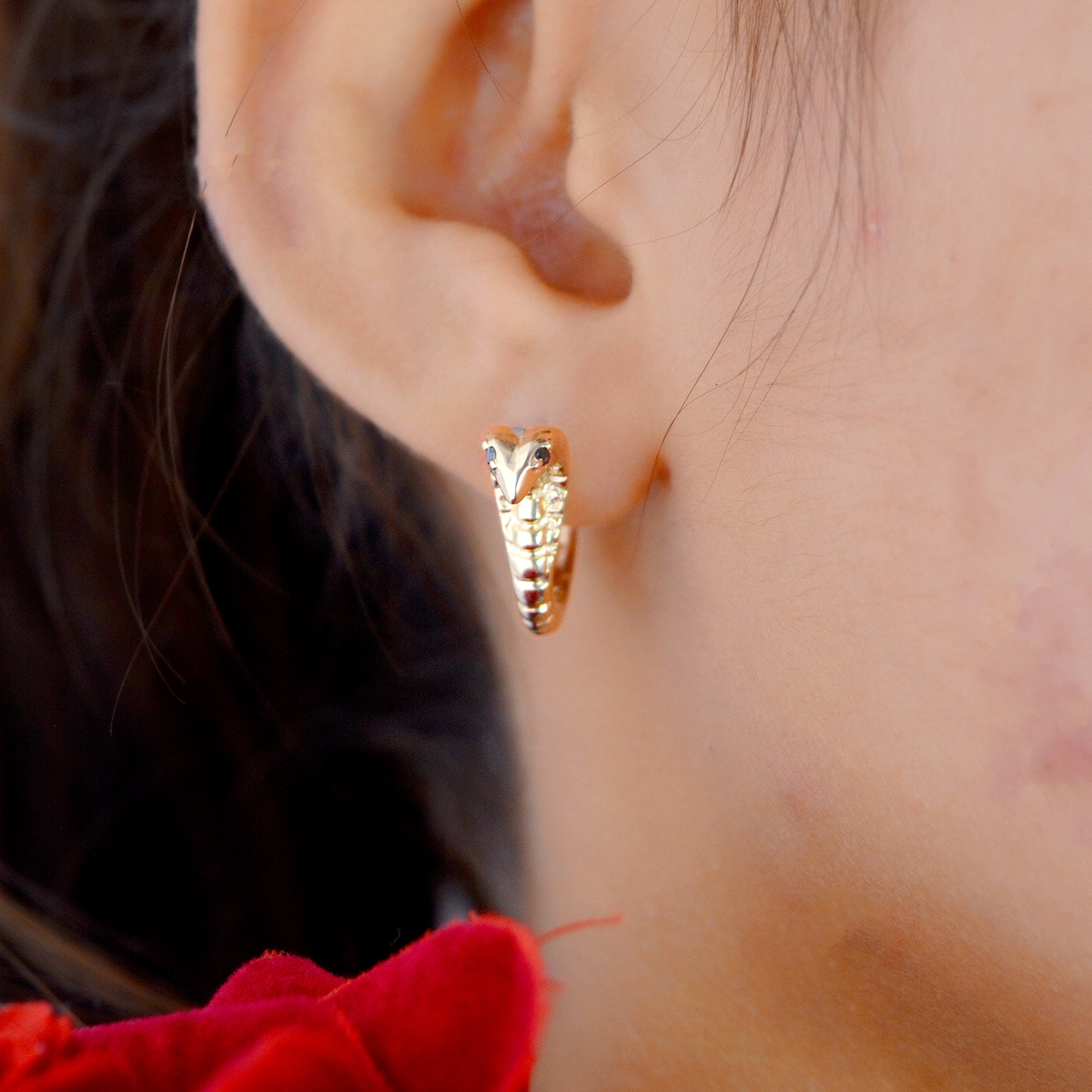 925 Silver Diamond Snake Huggie Earrings: Emerald Gemstone Hoops - Suren Jewels | SKU: SJE985-9KYGBDI