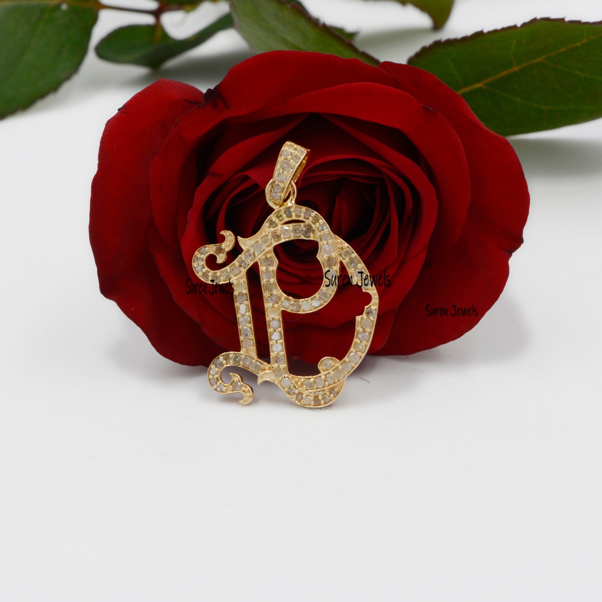 14k Gold Plated Turquoise Monogram Pendant: 925 Silver Two-Letter Jewelry - View 4 - Suren Jewels | SKU: SJP540