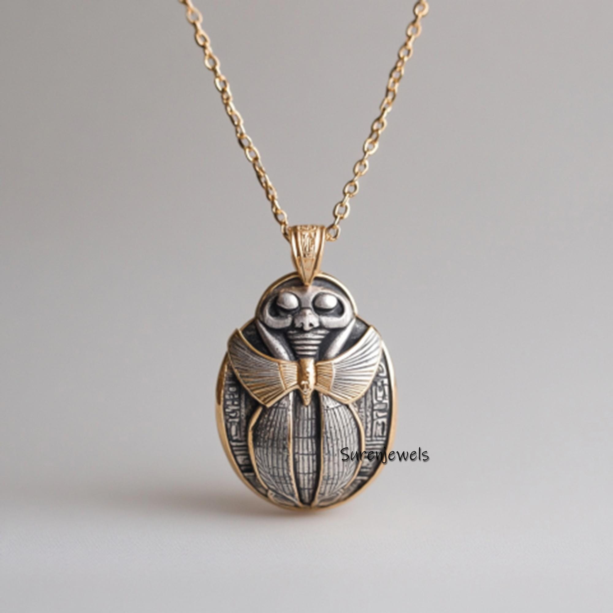 Solid 14K Gold Scarab Beetle Pendant: Spiritual Lucky Charm - Suren Jewels | SKU: SJP3256-