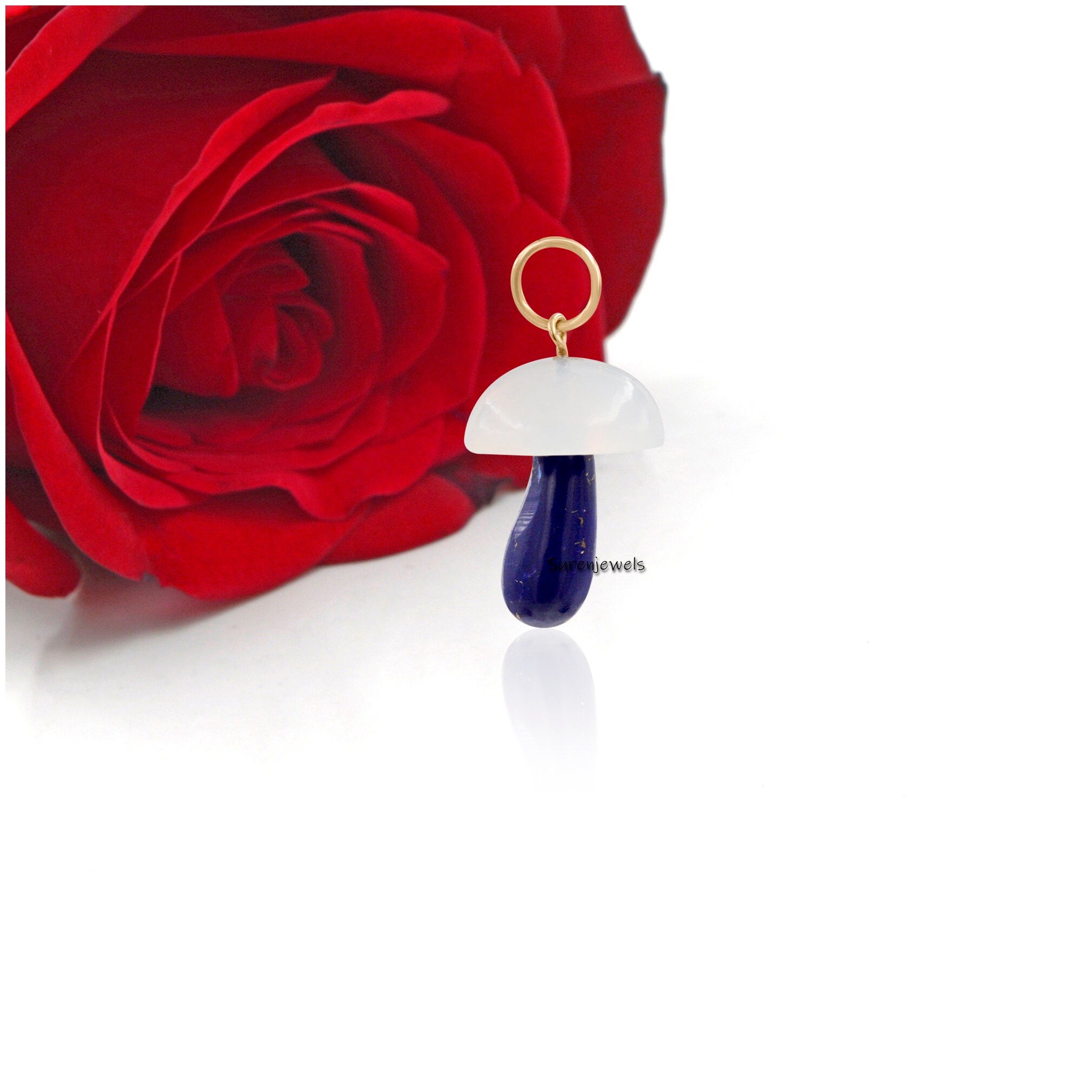 14k Solid Gold Mushroom Pendant: Gemstone Charm Necklace - View 6 - Suren Jewels | SKU: SJP1382