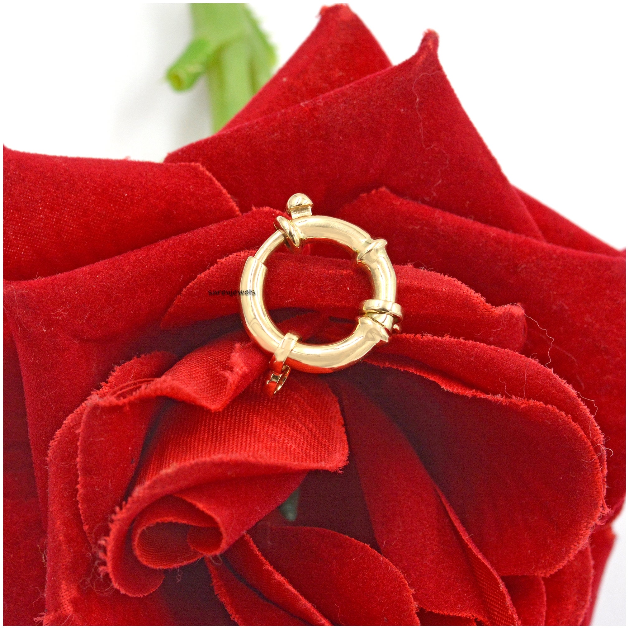 14k Solid Gold Spring Ring Clasp - Italian Designer Sailor's Bolt (18MM) - View 5 - Suren Jewels | SKU: SJF137-SLNS-12M