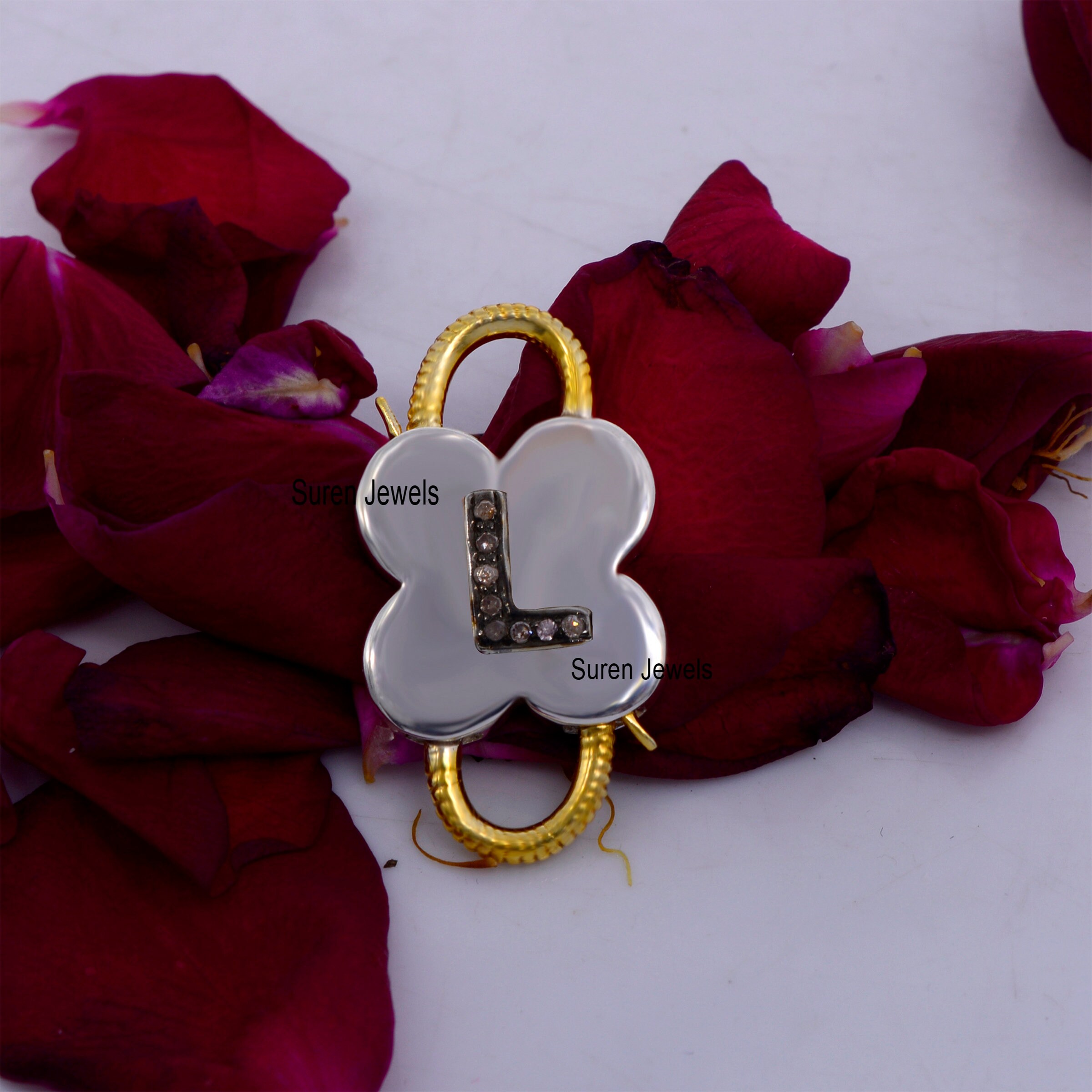 Two-Tone Diamond Initial 925 Silver Padlock Pendant - View 7 - Suren Jewels | SKU: SJP25-SLNSYGRHDI-L