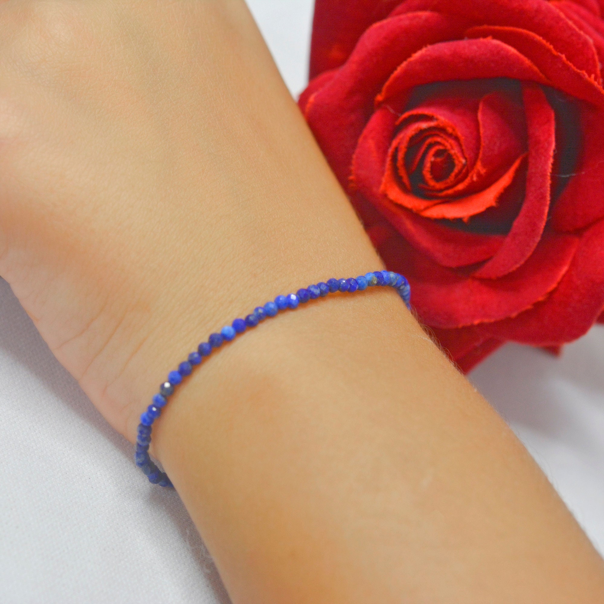 Dainty Lapis Lazuli Bracelet: 925 Silver Adjustable String - Suren Jewels | SKU: SJA28