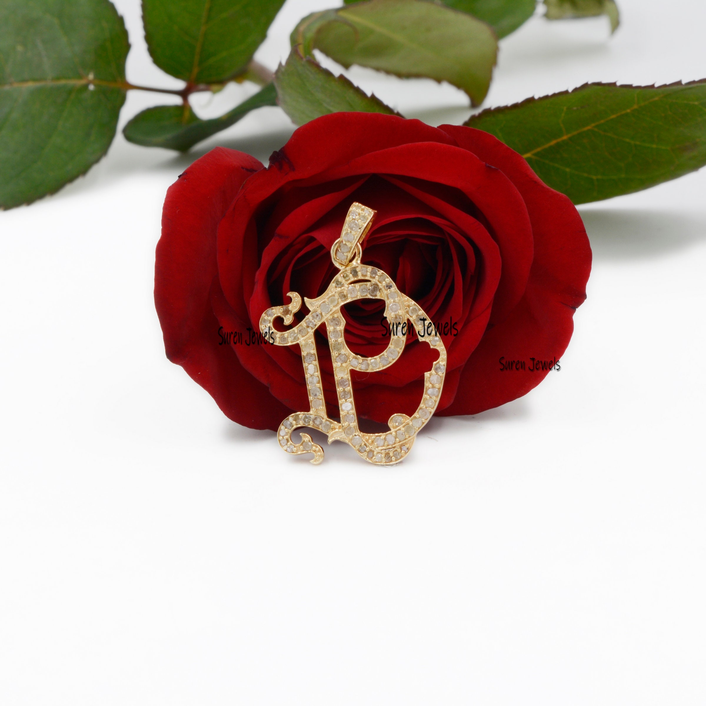 925 Silver Diamond Monogram Pendant: Custom Letter Initial - View 7 - Suren Jewels | SKU: SJP89-SLRHDI-NP-N13-18I