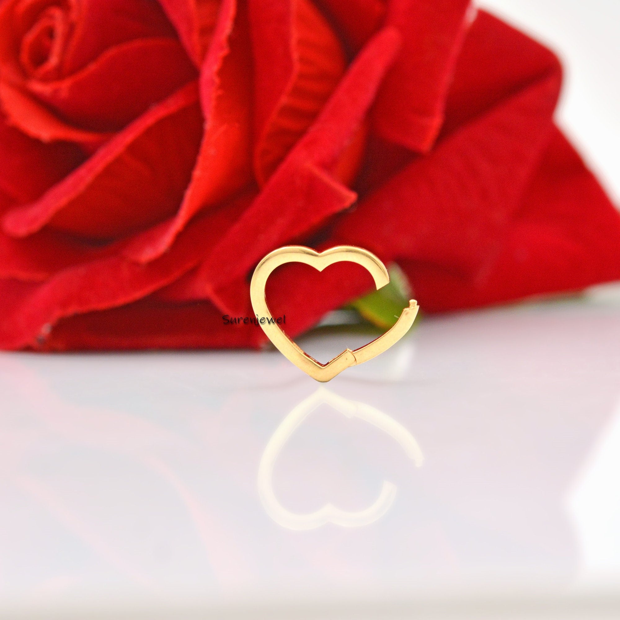 14K Gold Heart Charm Enhancer Link: Snap Lock Connector (15mm) - Suren Jewels | SKU: SJP446-
