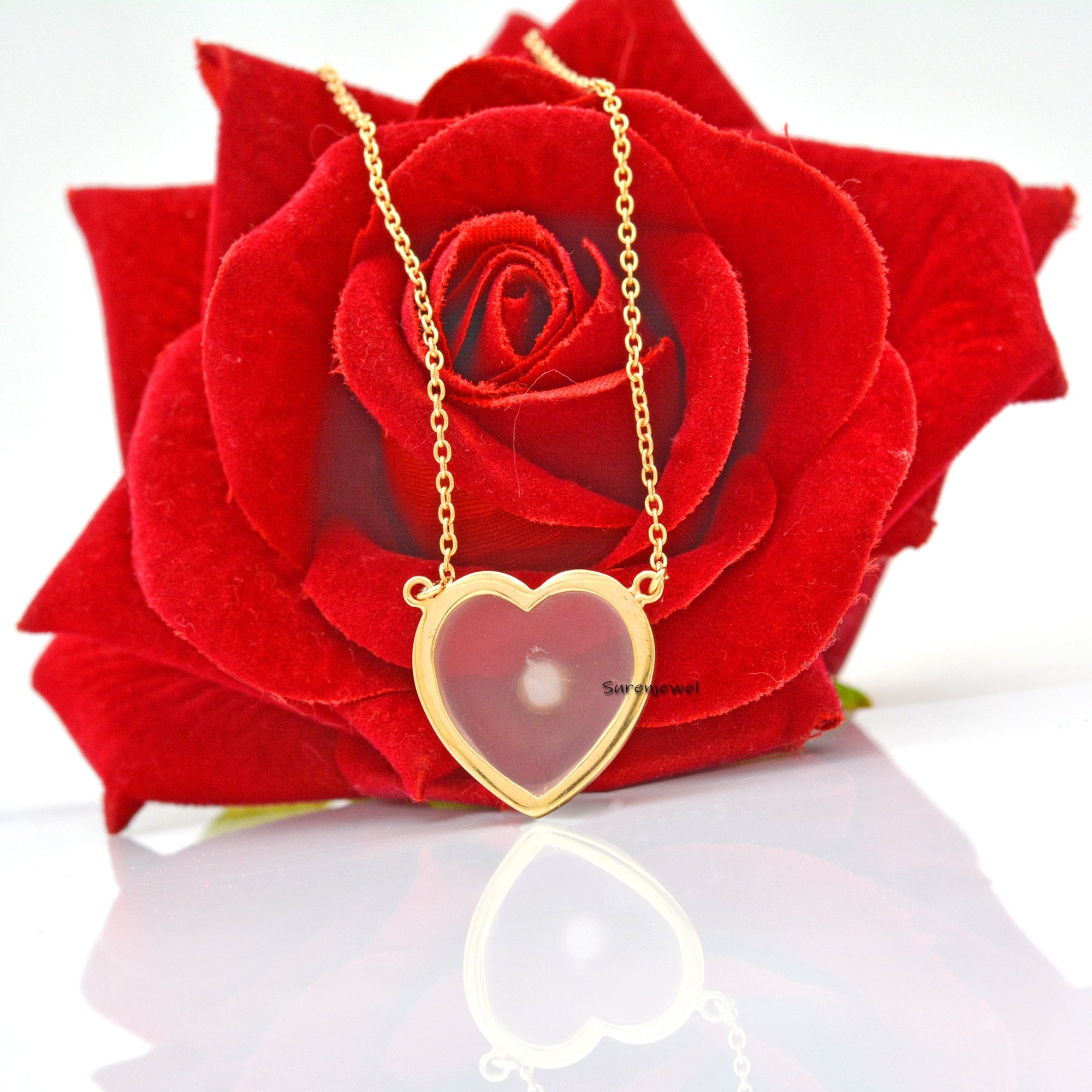 14k Gold Rose Quartz Heart Pendant Necklace: Gemstone Jewelry - View 2 - Suren Jewels | SKU: SJN495-SLYGPQPTL-161