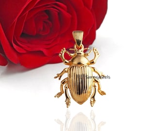 Solid 14k Gold Beetle Pendant, Scarab Amulet Pendant, Gold Scarab Pendant, Scarab Amulet Pendant, 14k Gold Scarab Pendant