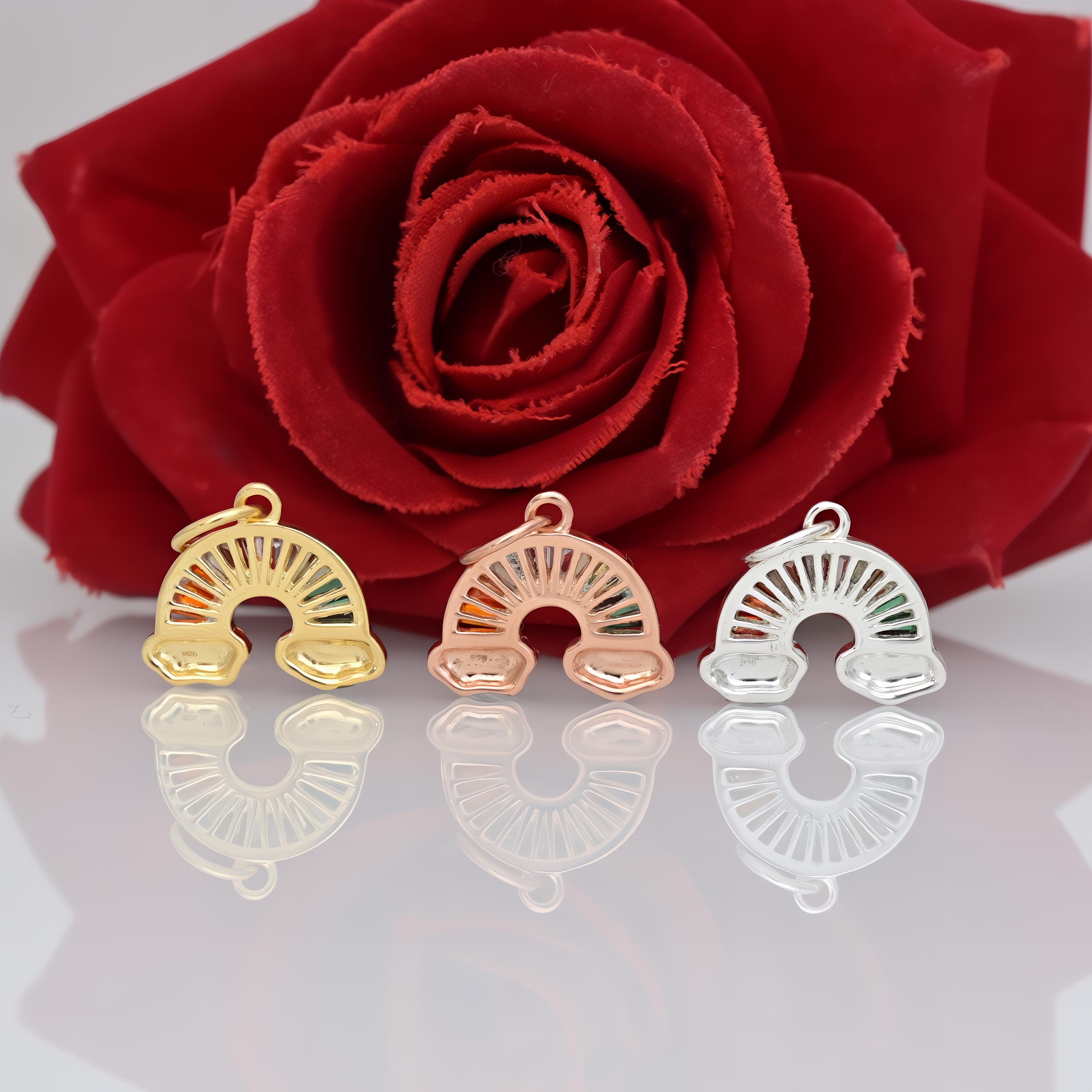 14k Gold Plated Rainbow Pendant: Multi Baguette Charm - View 3 - Suren Jewels | SKU: SJP1183-SLYGMTBTTCZ