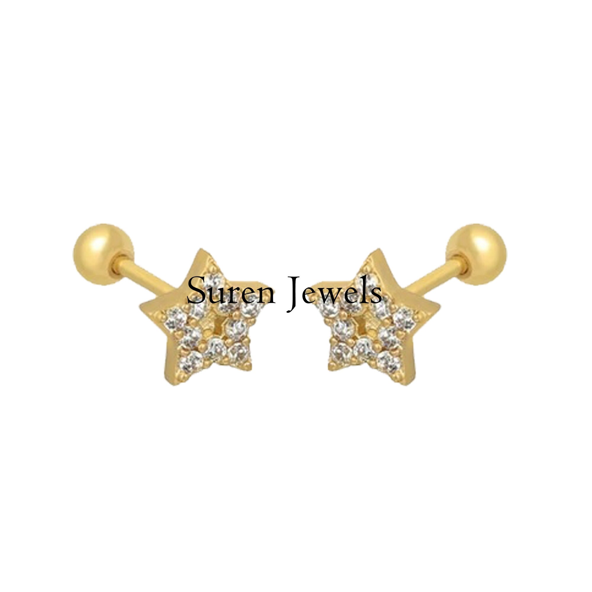14k gold star stud earring 14k gold stud earrings 14k star Etsy
