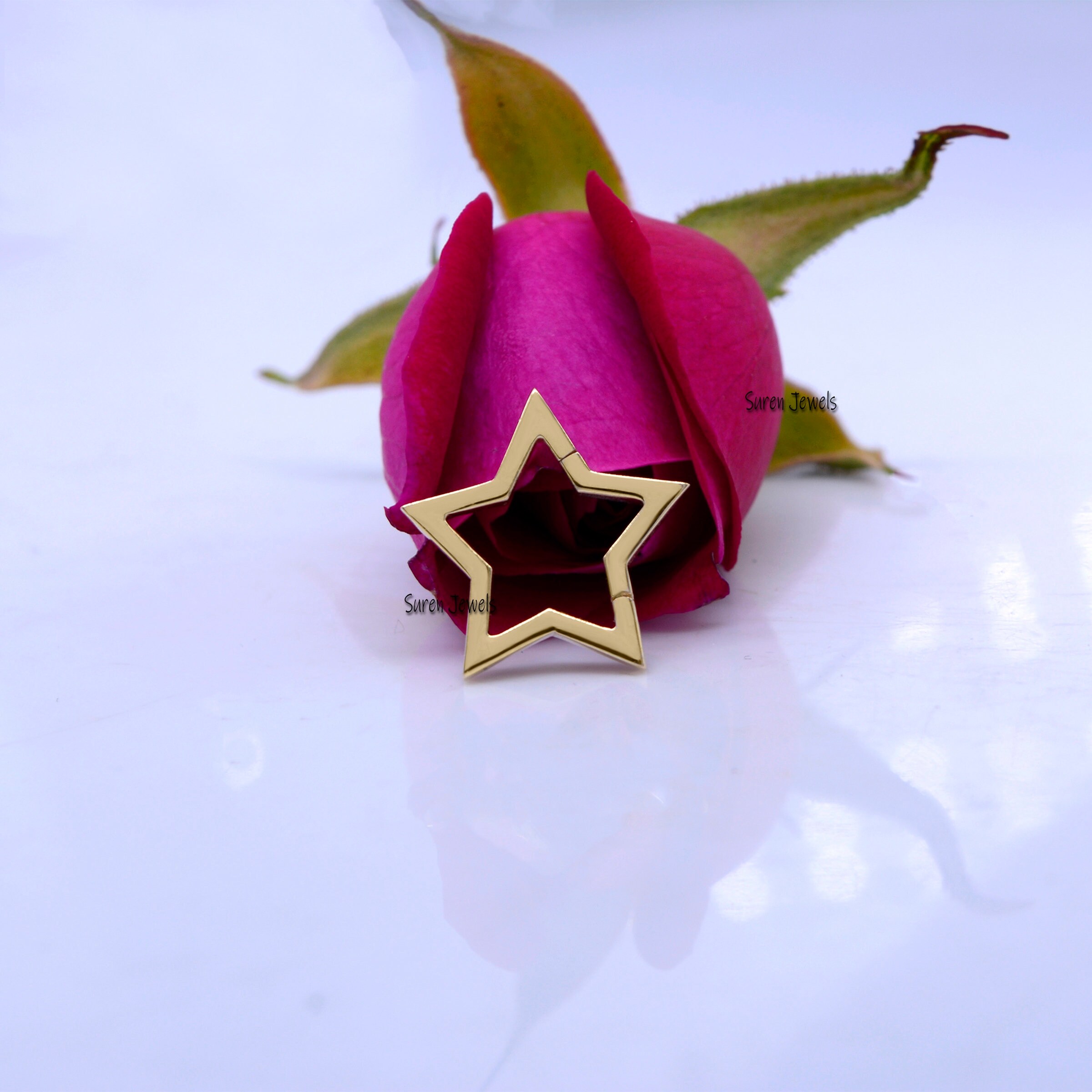 14k Gold Star Charm Holder: Enhancer Link Lock - View 6 - Suren Jewels | SKU: SJP451-SLYG-N47-18I