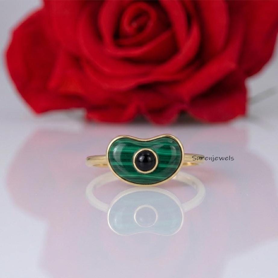 14k Gold Gemstone Kidney Bean Ring, Amazonite Bean Ring, Black Onyx Bean Ring, Gold Bean Ring, Handmade Bean Ring, Bean jewel