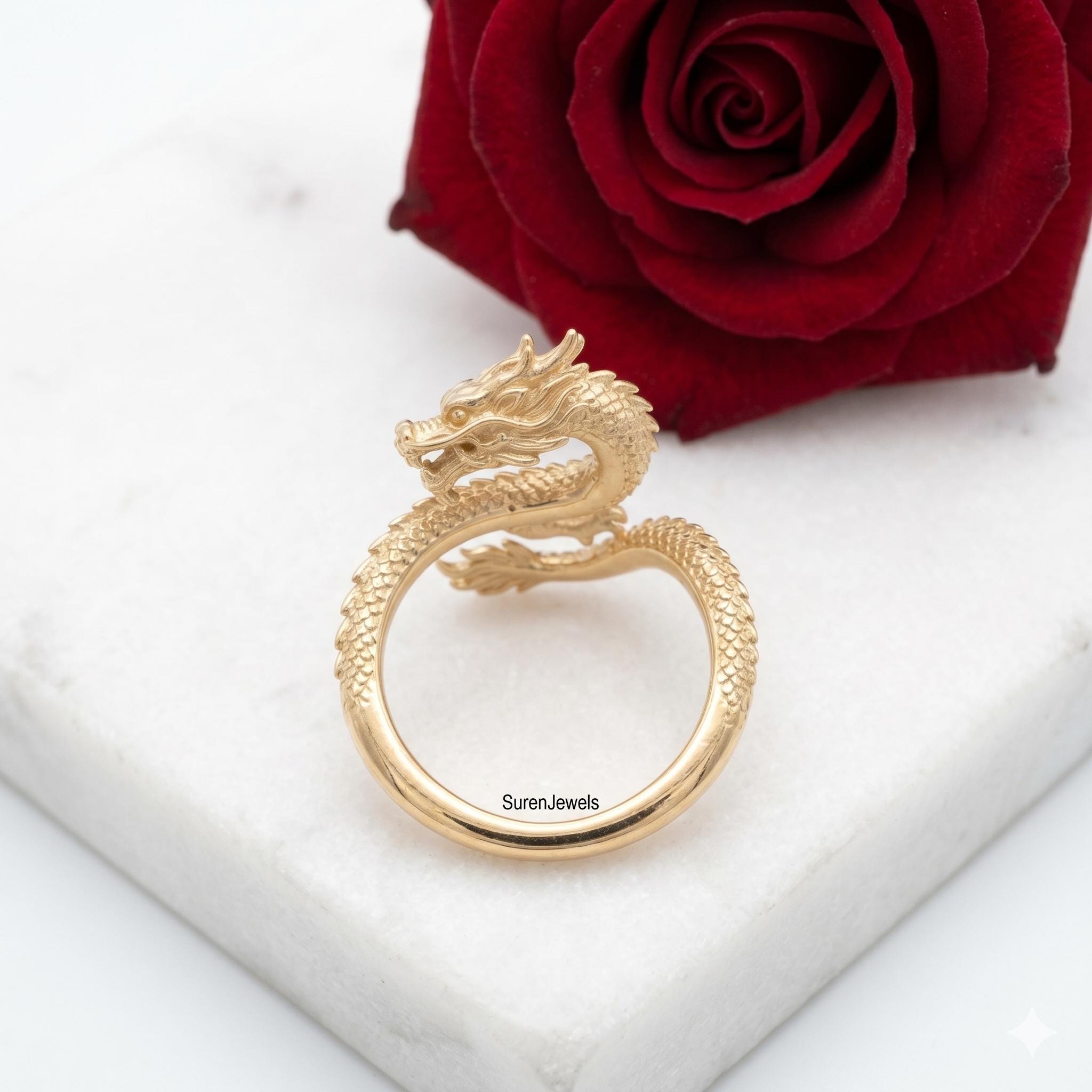 14k Gold Chinese Dragon Ring, Gold Chinese Dragon Ring, Chinese Dragon Jewelry, Dainty Solid Gold Dragon Ring, Gold Dragon Ri
