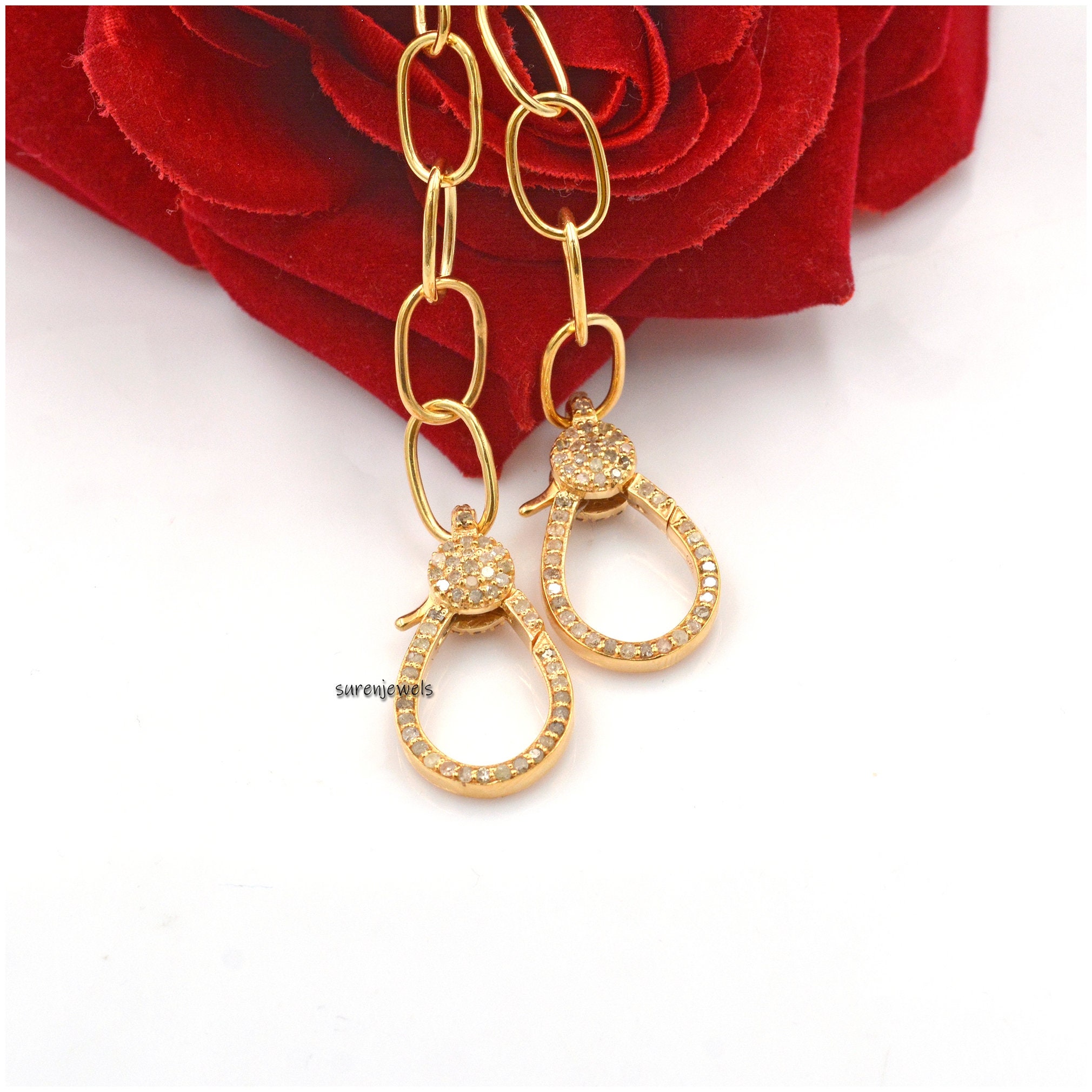 Pave Diamond Lobster Clasp Necklace: Gold Plated 925 Sterling Silver - View 3 - Suren Jewels | SKU: SJN23/ G7-SLRH-11M-18I-F0