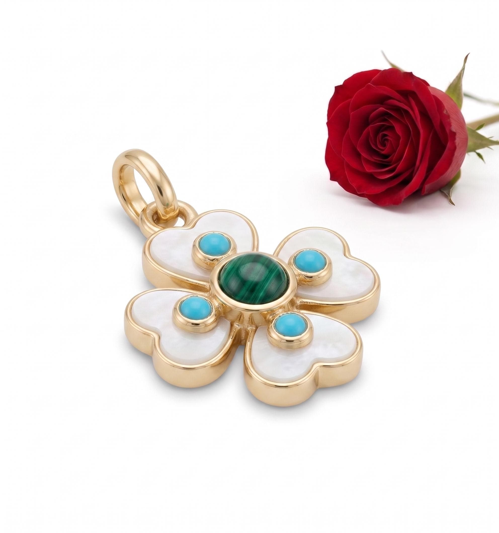 14K Gold Plated Gemstone Floral Heart Pendant, Heart Shape Floral Pendant, Handmade Gemstone jewelry - View 4 - Suren Jewels