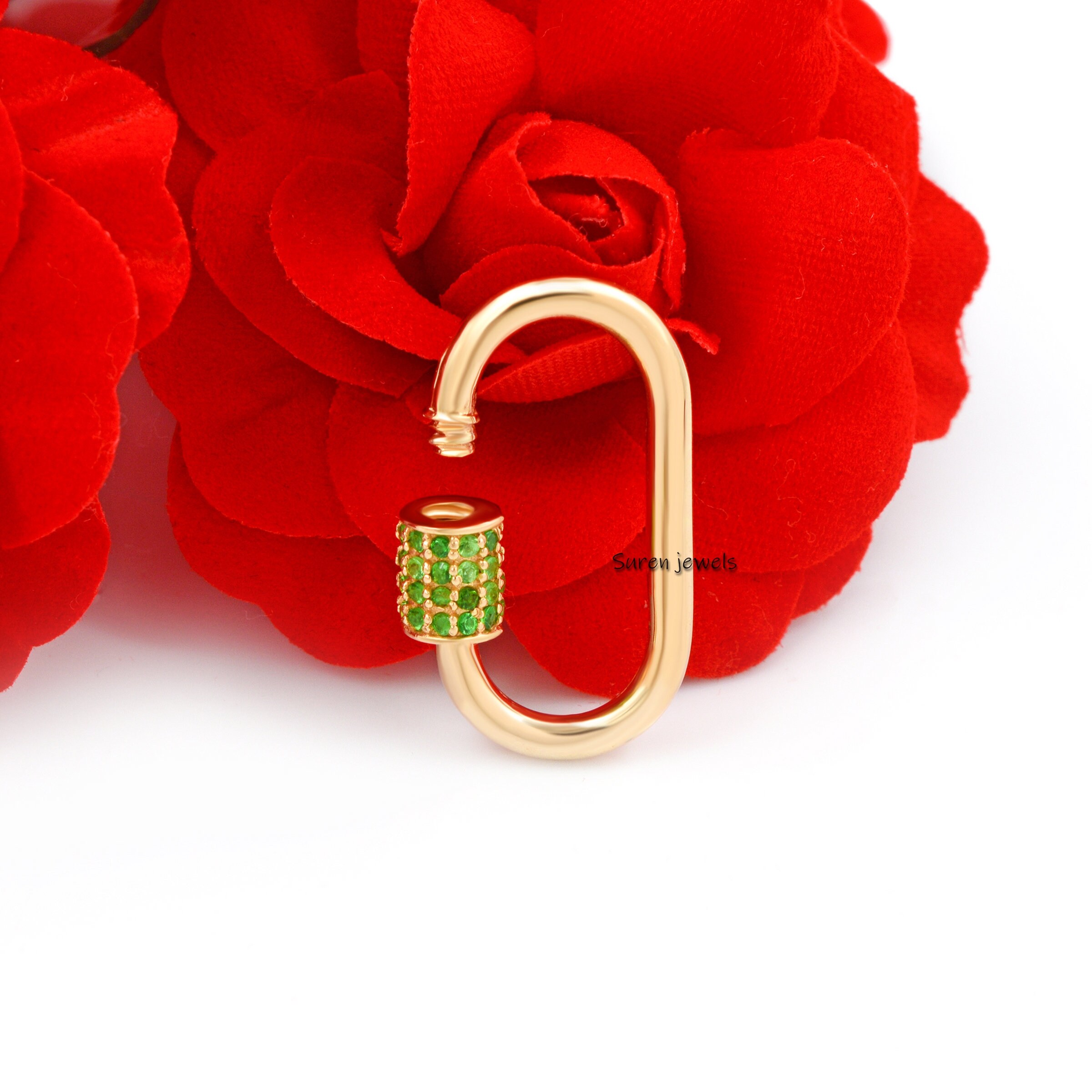 14K Yellow Gold Carabiner Lock: Pink Sapphire Gemstone Jewelry - View 6 - Suren Jewels | SKU: SJC07-14KYGBS-15M-14K