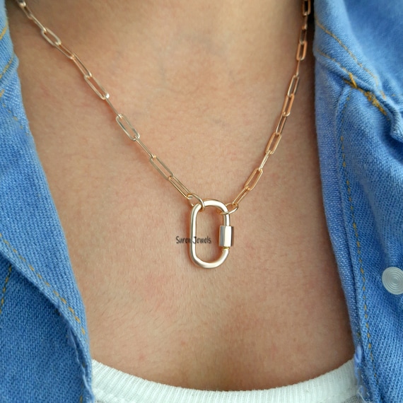 14K Gold Carabiner Necklace 14k Gold Carabiner Lock Gold