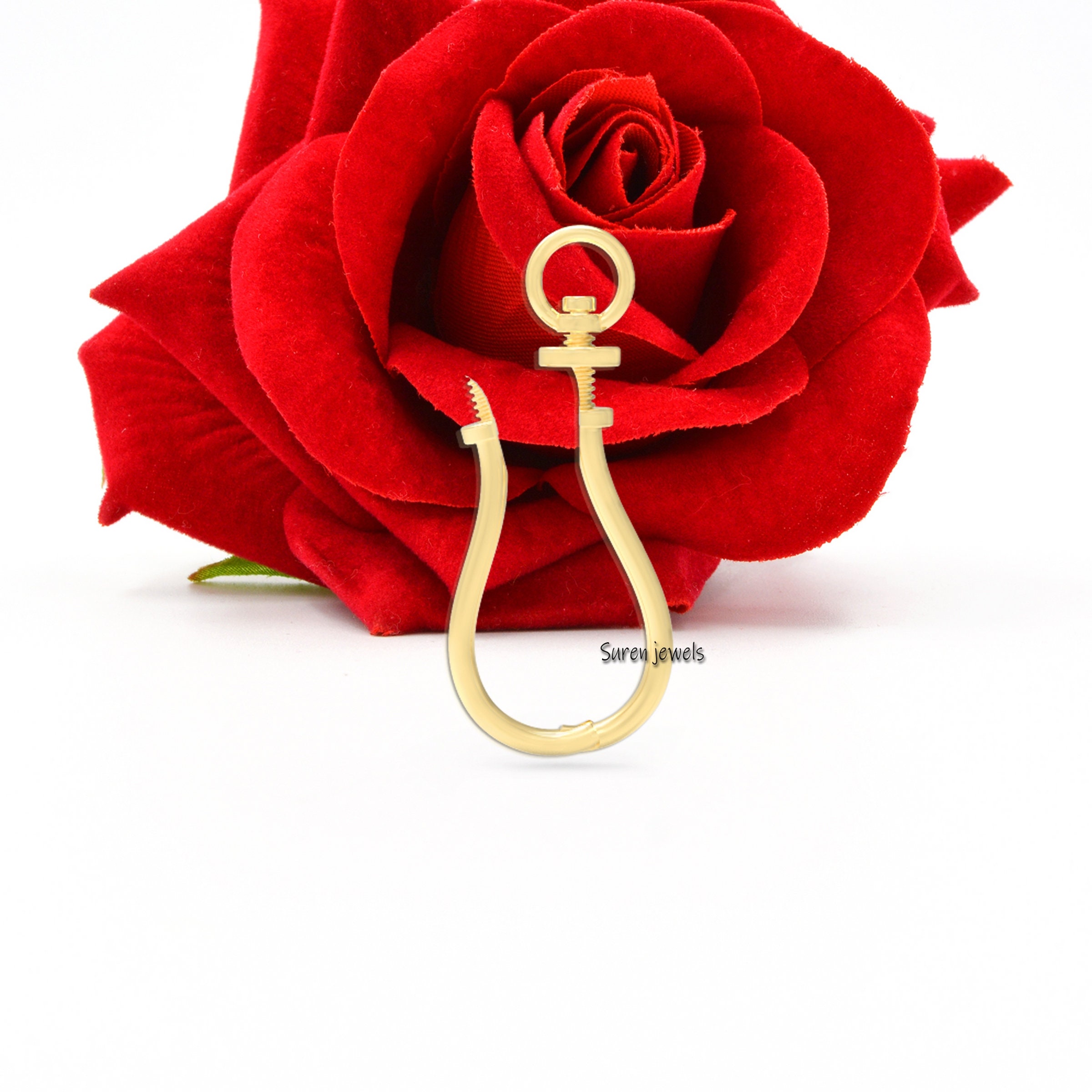 14k Solid Gold Multi Charm Pendant Enhancer: Carabiner Lock Connector - View 2 - Suren Jewels | SKU: SJF213-SLYG
