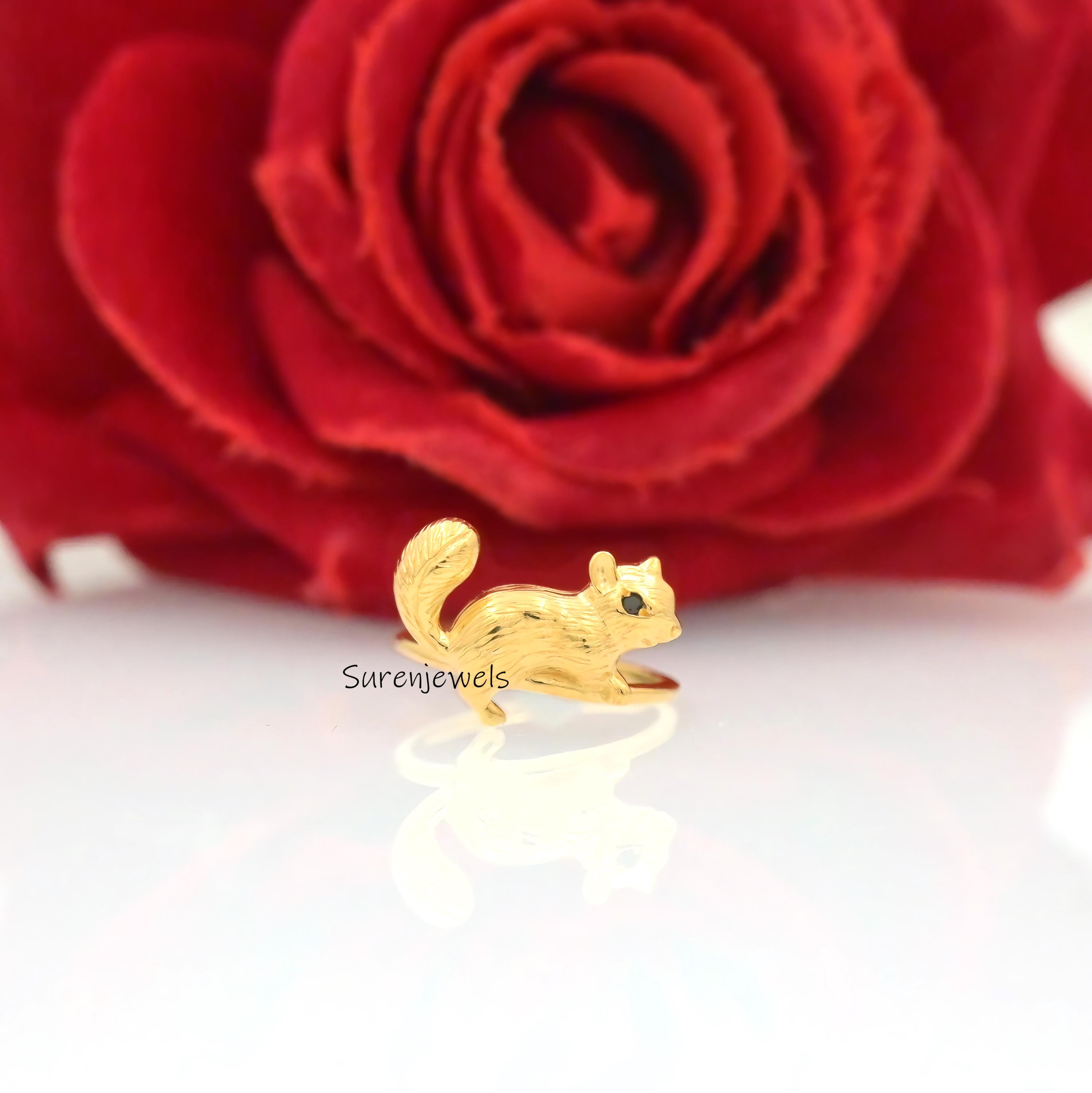14k Gold Squirrel Ring: Handmade Animal Jewelry - View 3 - Suren Jewels | SKU: SJR2899-SLNSBKCZ-US-7,SJR2918-SLRGBKCZ-US-6