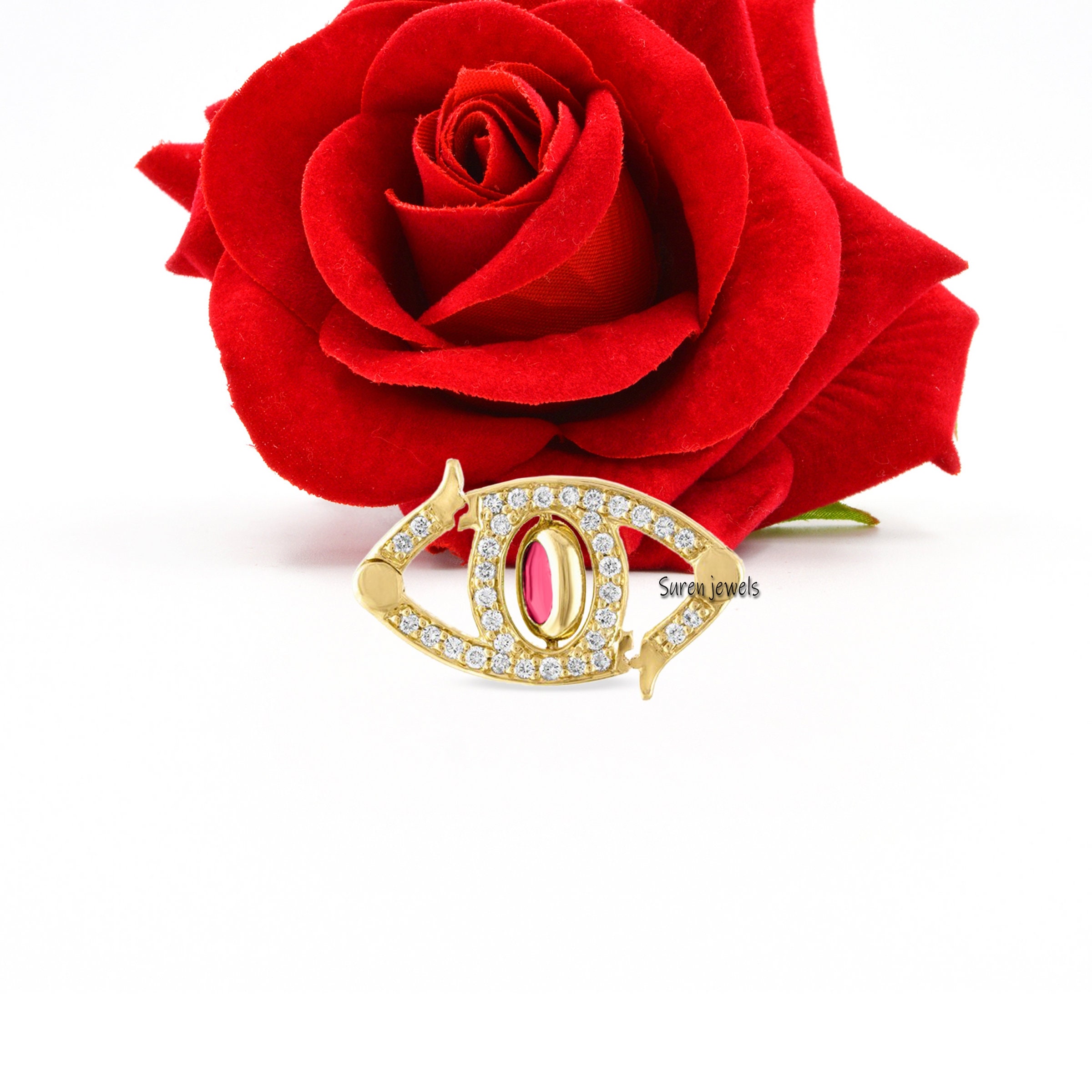 14k Gold Diamond Gemstone Enhancer Lock: Charm Pendant Holder - View 6 - Suren Jewels | SKU: SJF226-SLYGDIEM