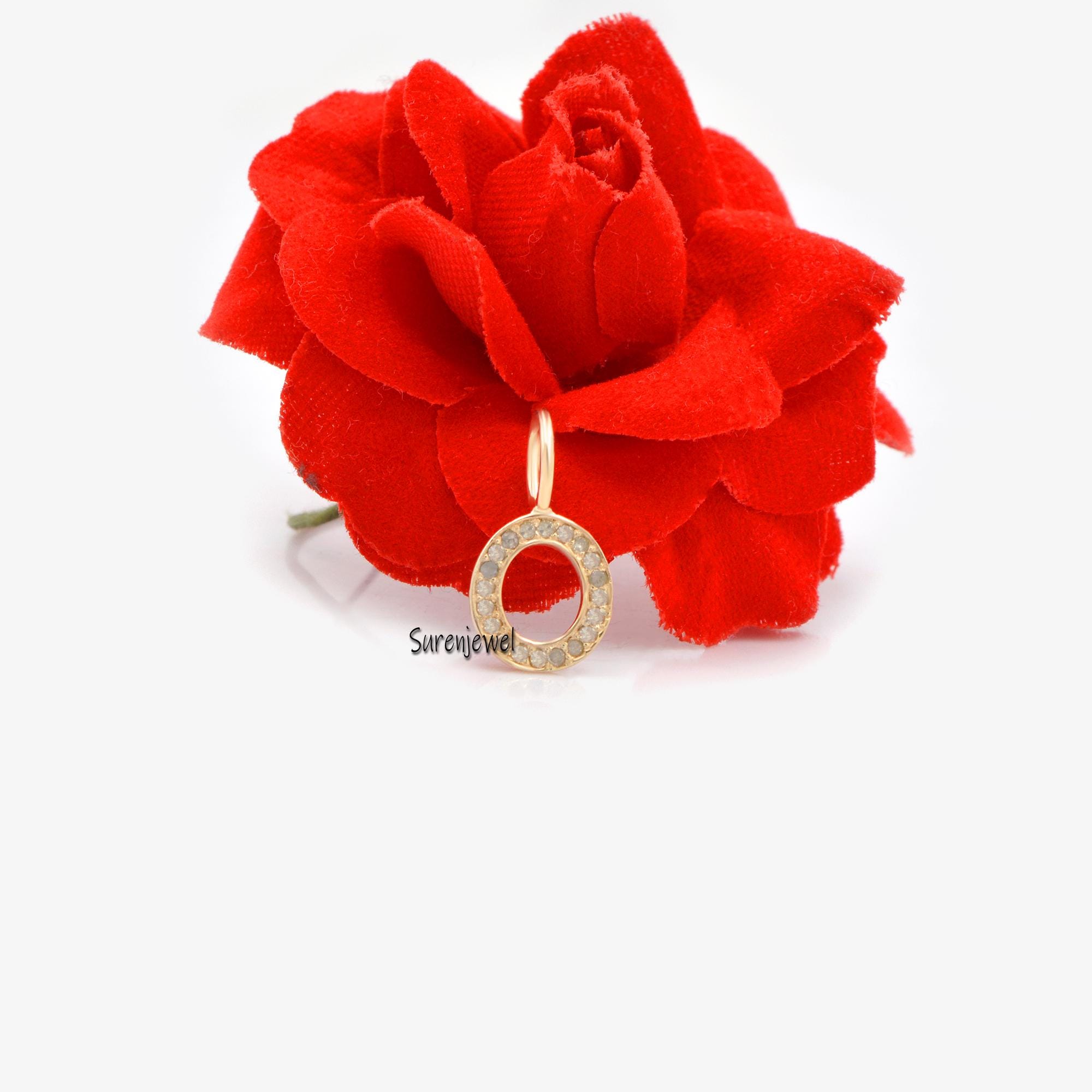 14K Yellow Gold Letter M Charm: Pink Sapphire & Diamond Initial - View 2 - Suren Jewels | SKU: SJP665