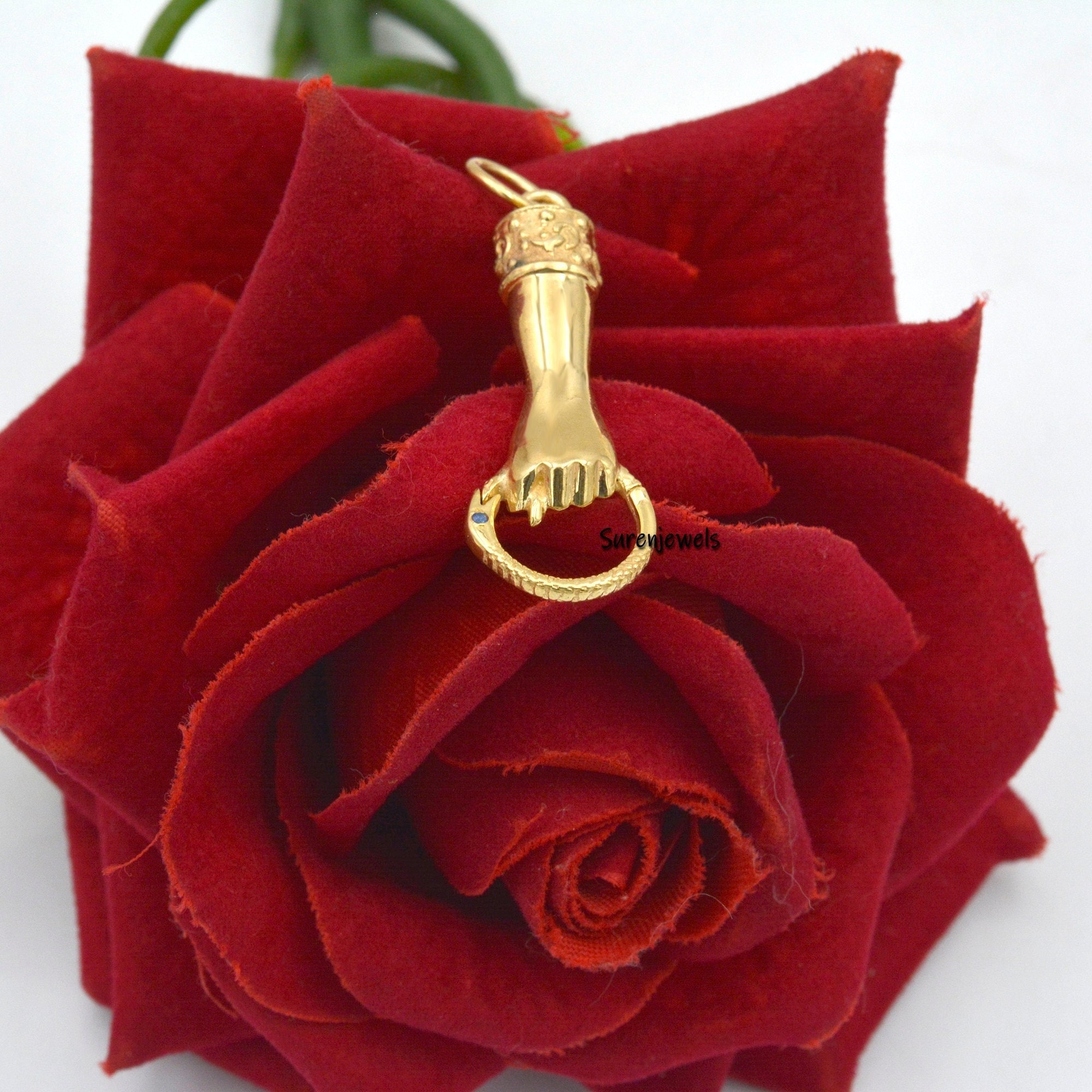 14k Gold Helping Hand Charm Holder: Figa Hand Pendant Connector - Suren Jewels | SKU: SJP1119-SLYGBSP