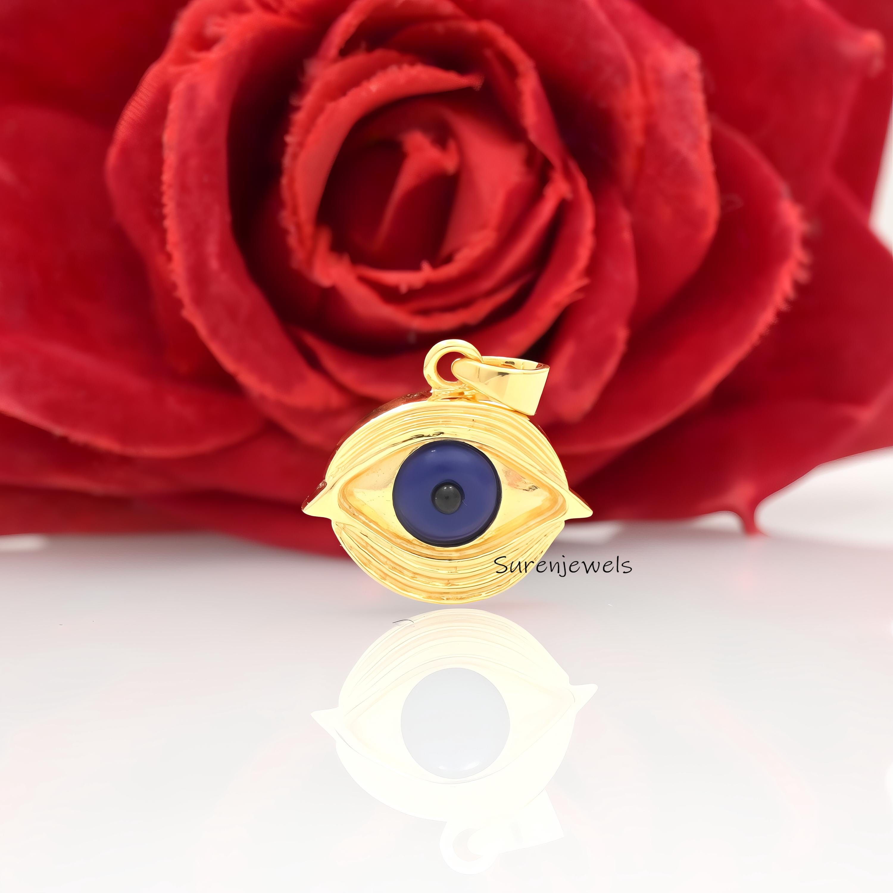 14k Gold Gemstone Evil Eye Pendant: Good Luck Charm - View 2 - Suren Jewels | SKU: SJP4634-SLYGLPZ-25M