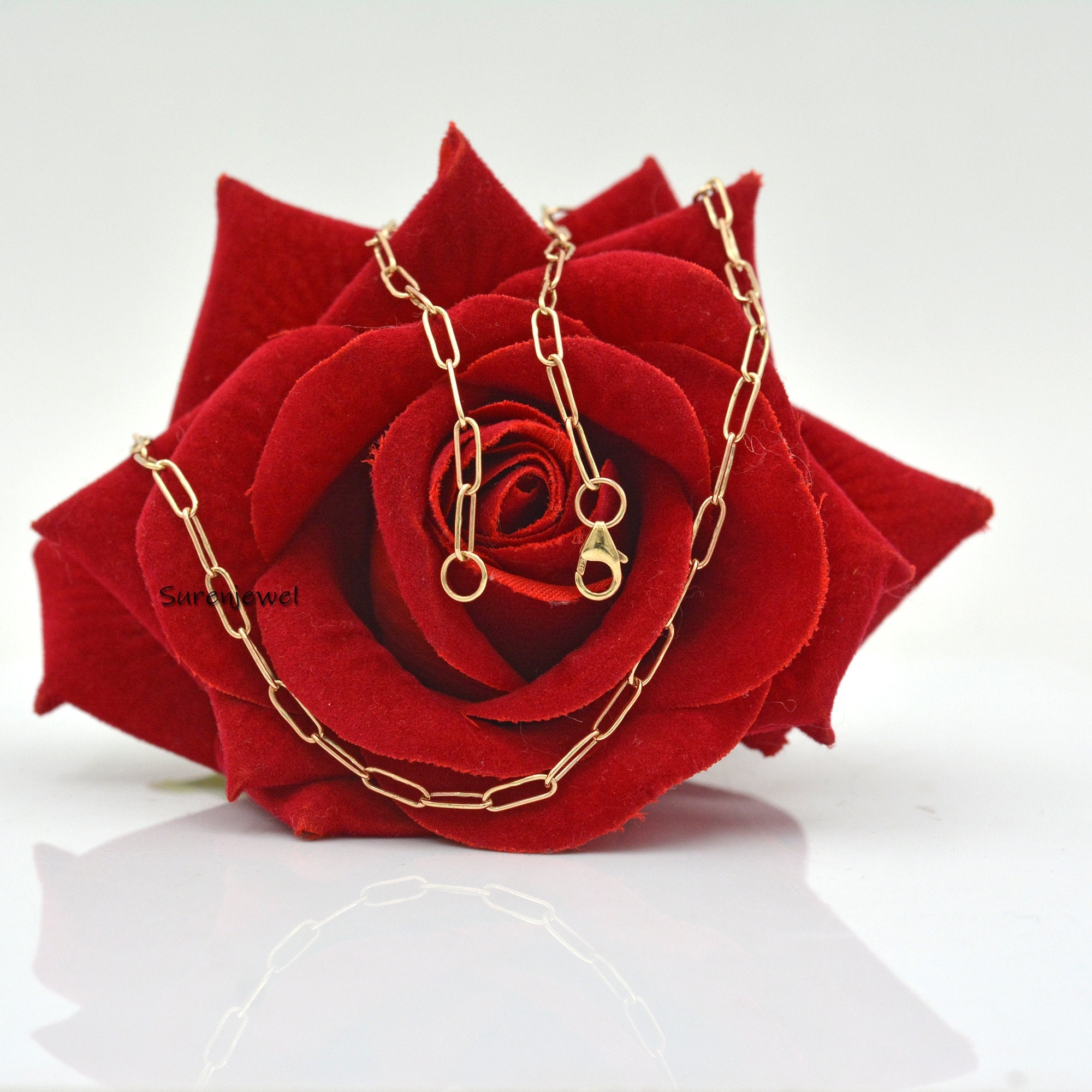 18k Gold Paperclip Necklace 18k Paper Clip Chain Gold Etsy