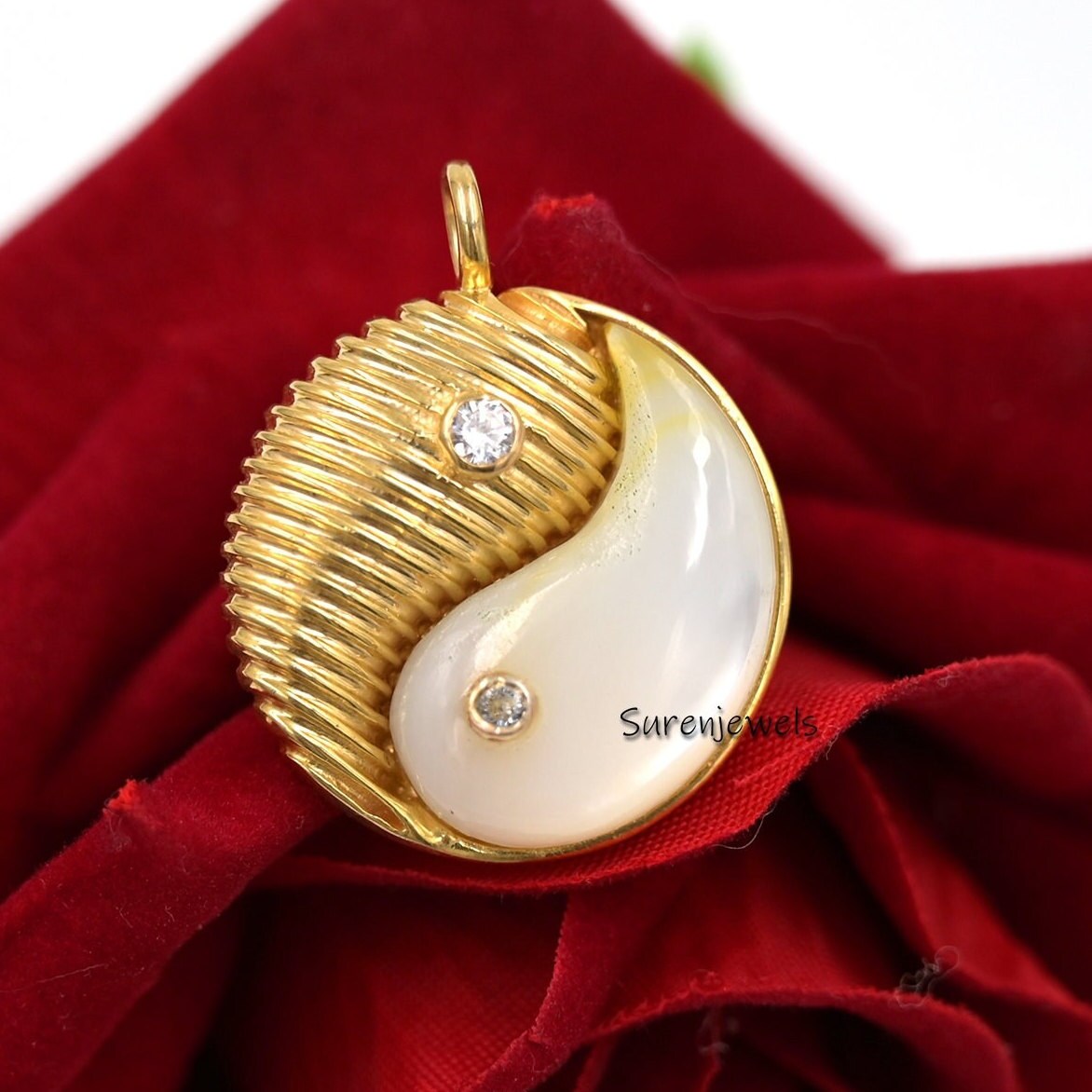 Handmade 14K Gold Yin Yang Pendant: Moissanite Spiritual Charm - View 6 - Suren Jewels | SKU: SJP1733