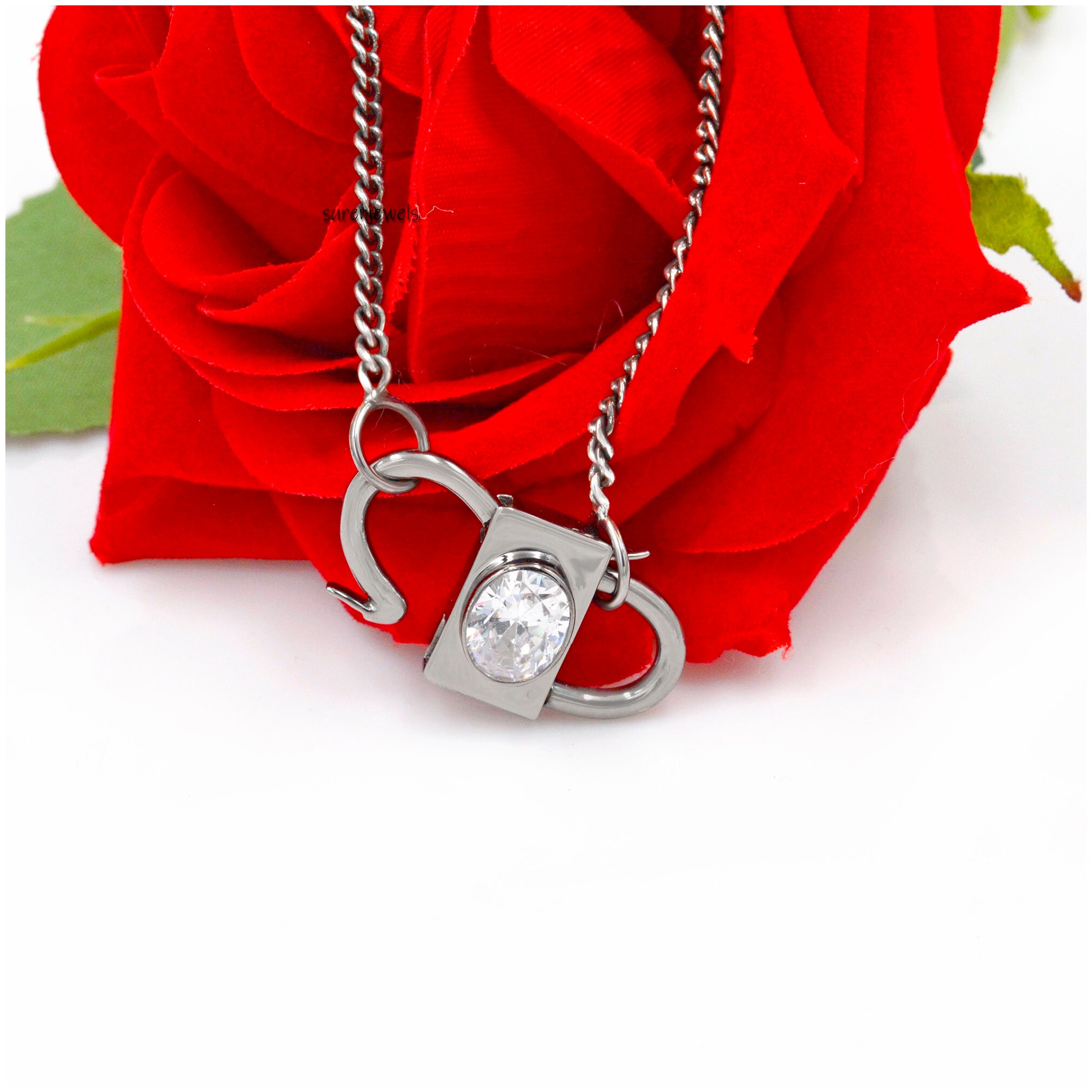 14K Gold Plated Moonstone Padlock Pendant - Openable Necklace & Bracelet Jewelry - View 4 - Suren Jewels | SKU: SJP32-SLNSRM-