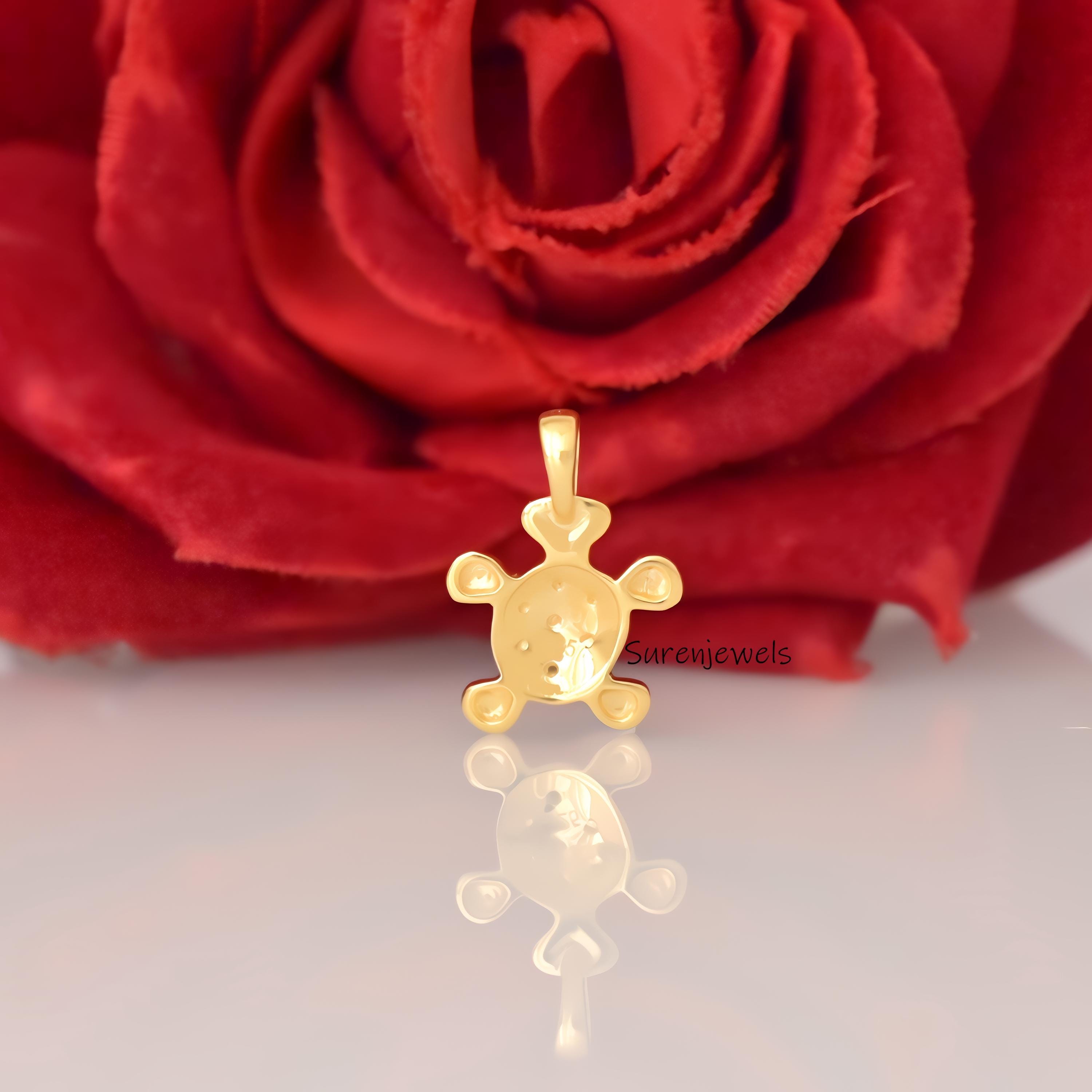 14k Gold Diamond Turtle Pendant: Petite Sea Turtle Charm - View 2 - Suren Jewels | SKU: SJP4872