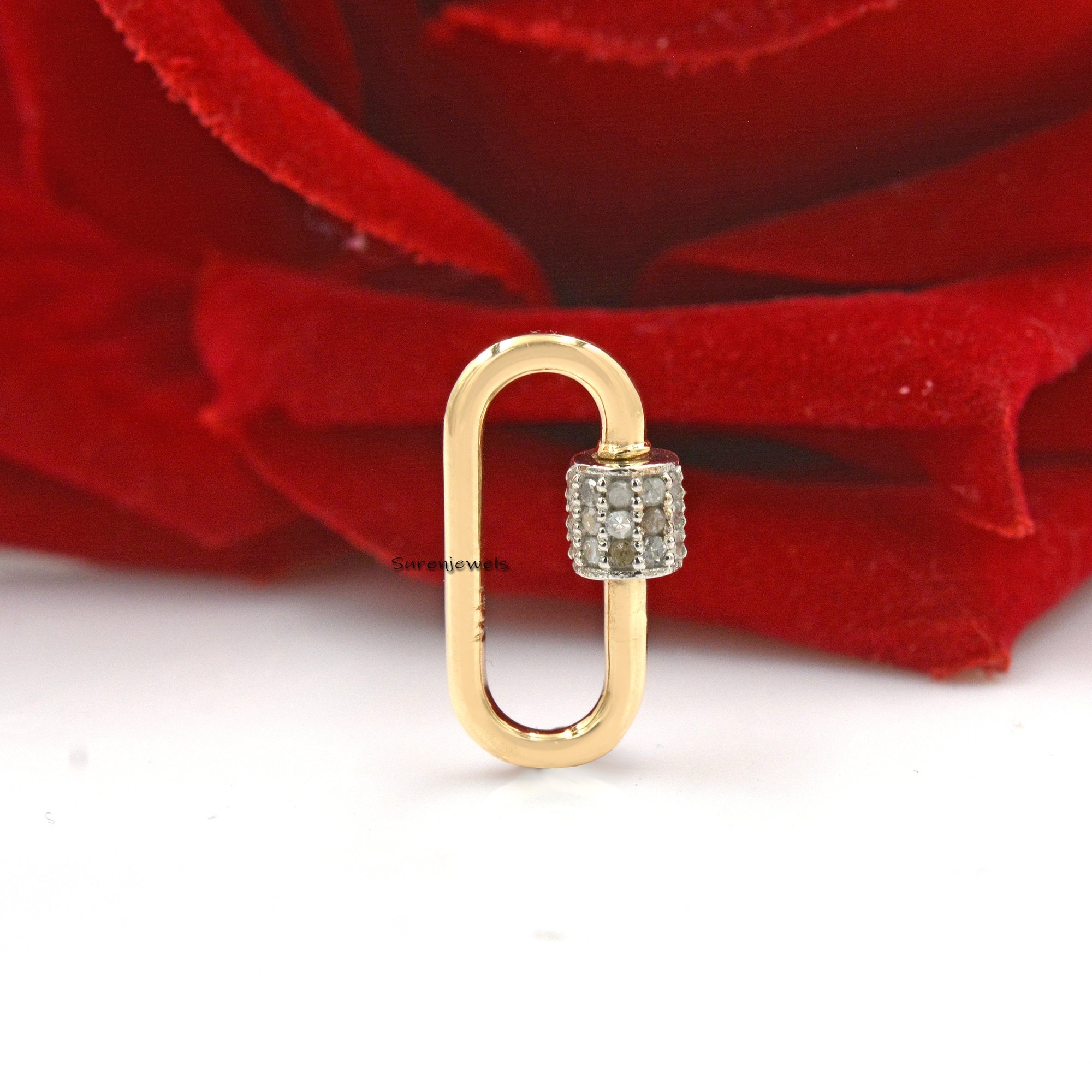 Two Tone Diamond Carabiner Lock - View 3 - Suren Jewels | SKU: SJC131
