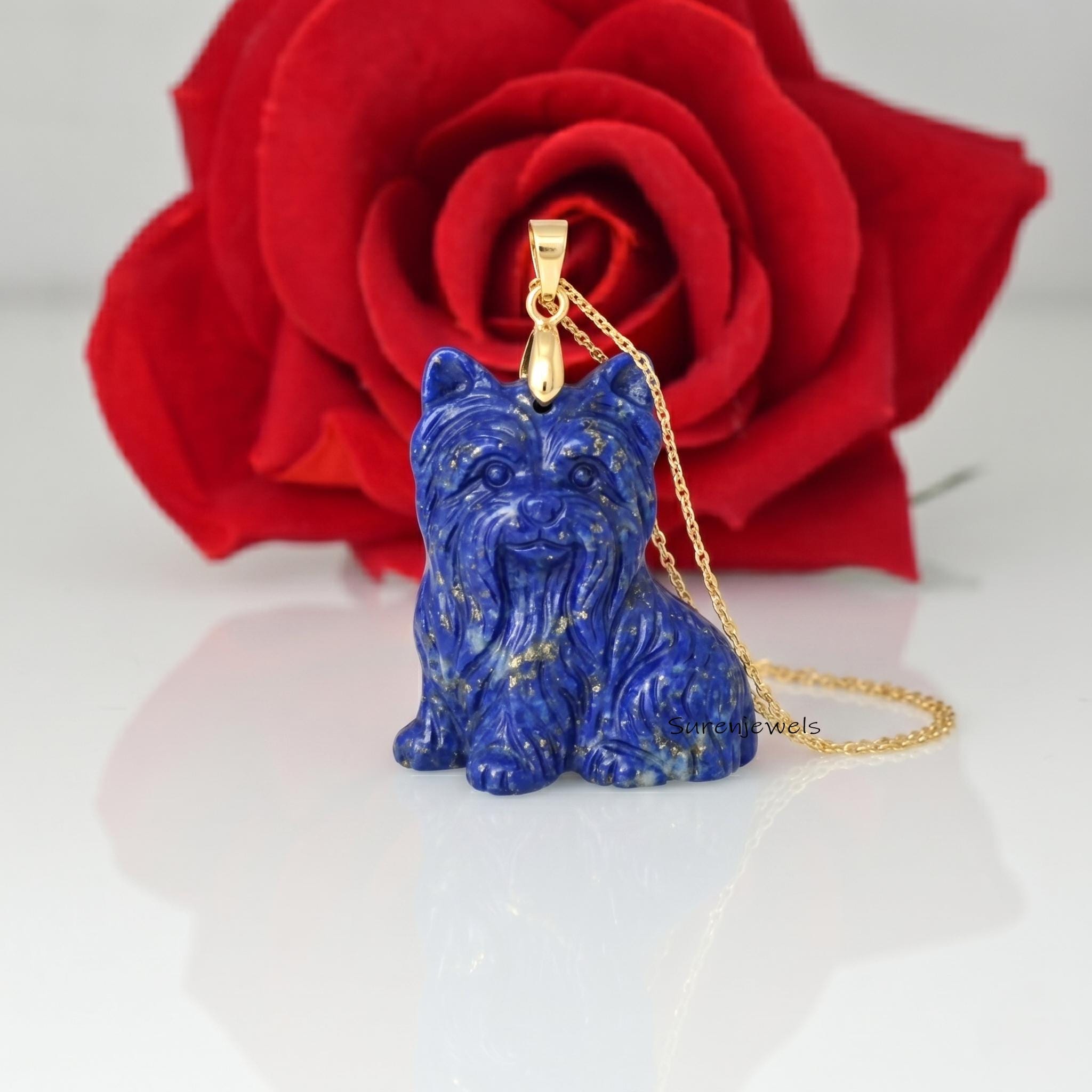 14k Gold Gemstone Yorkshire Terrier pendant, Carved Yorkshire Terrier Pendant, Yorkshire Terrier Jewelry, Dainty Yorkshire Do
