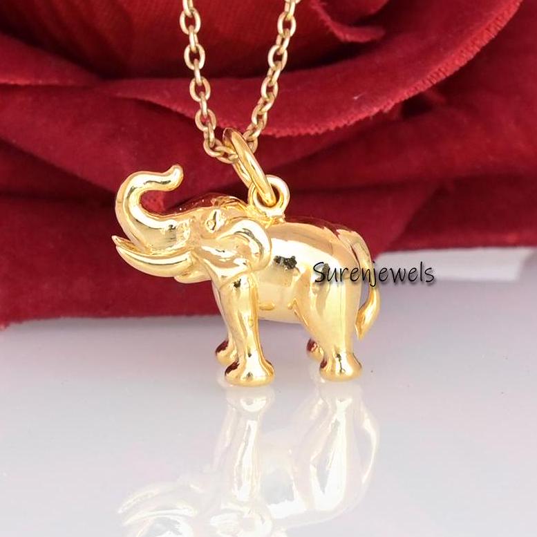 Sterling Silver Elephant Pendant: Handmade Animal Charm - Suren Jewels | SKU: SJP3102-SLYG-20M
