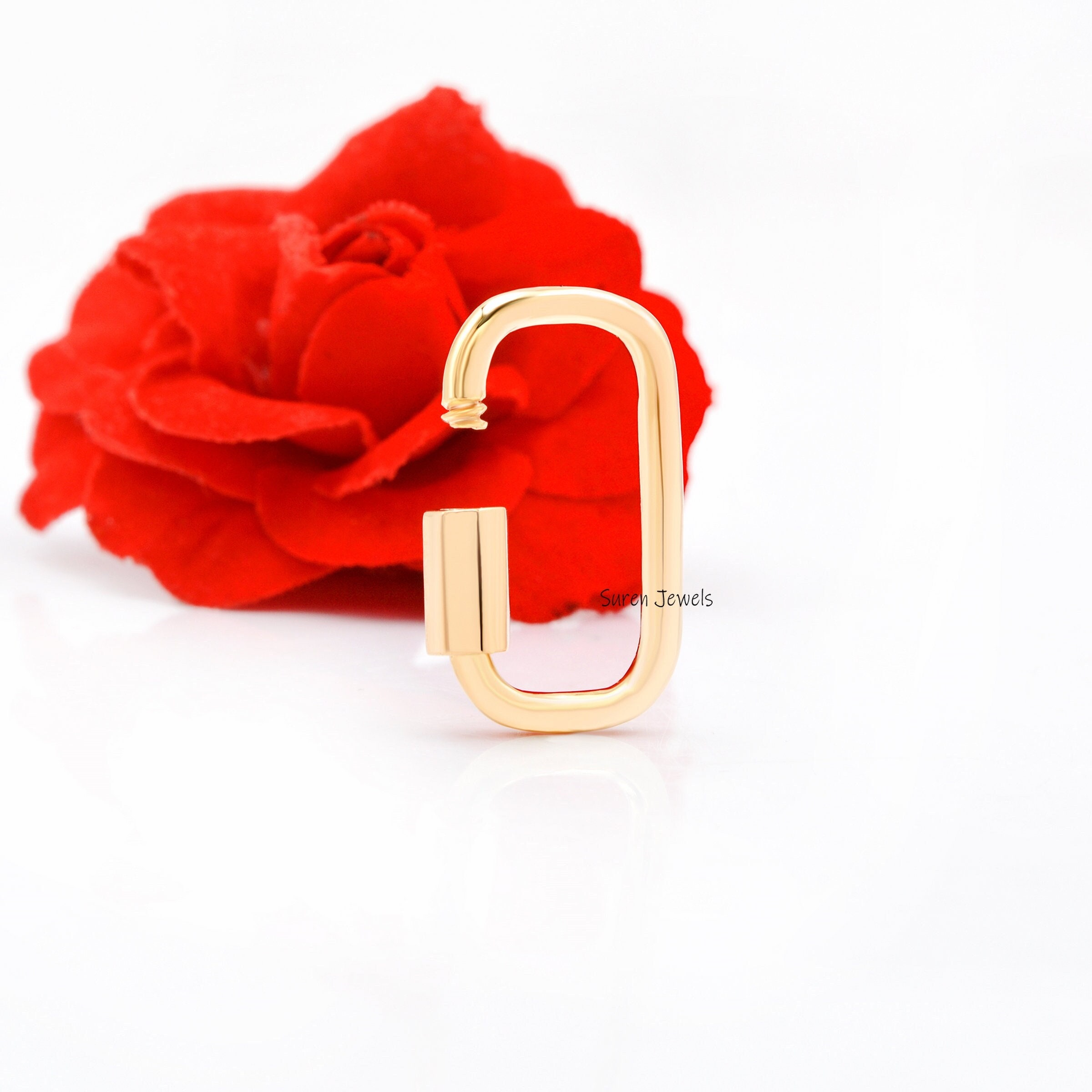 14k Gold Carabiner Lock: 925 Silver Pendant Finding - View 2 - Suren Jewels | SKU: SJC02-slyg