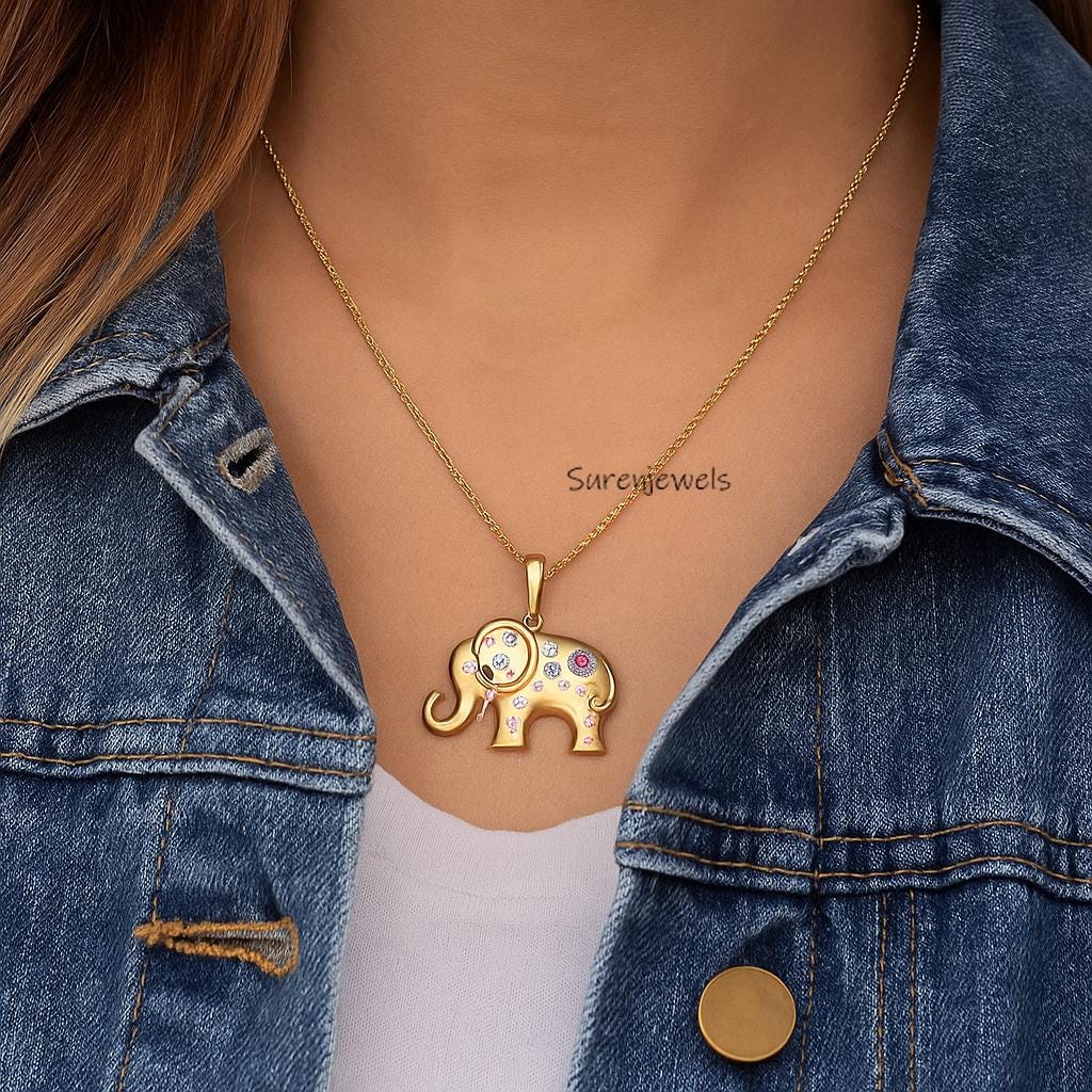 Gemstone Elephant Pendant: 925 Silver Animal Jewelry - Suren Jewels | SKU: SJP5544-SLRGMG-22M