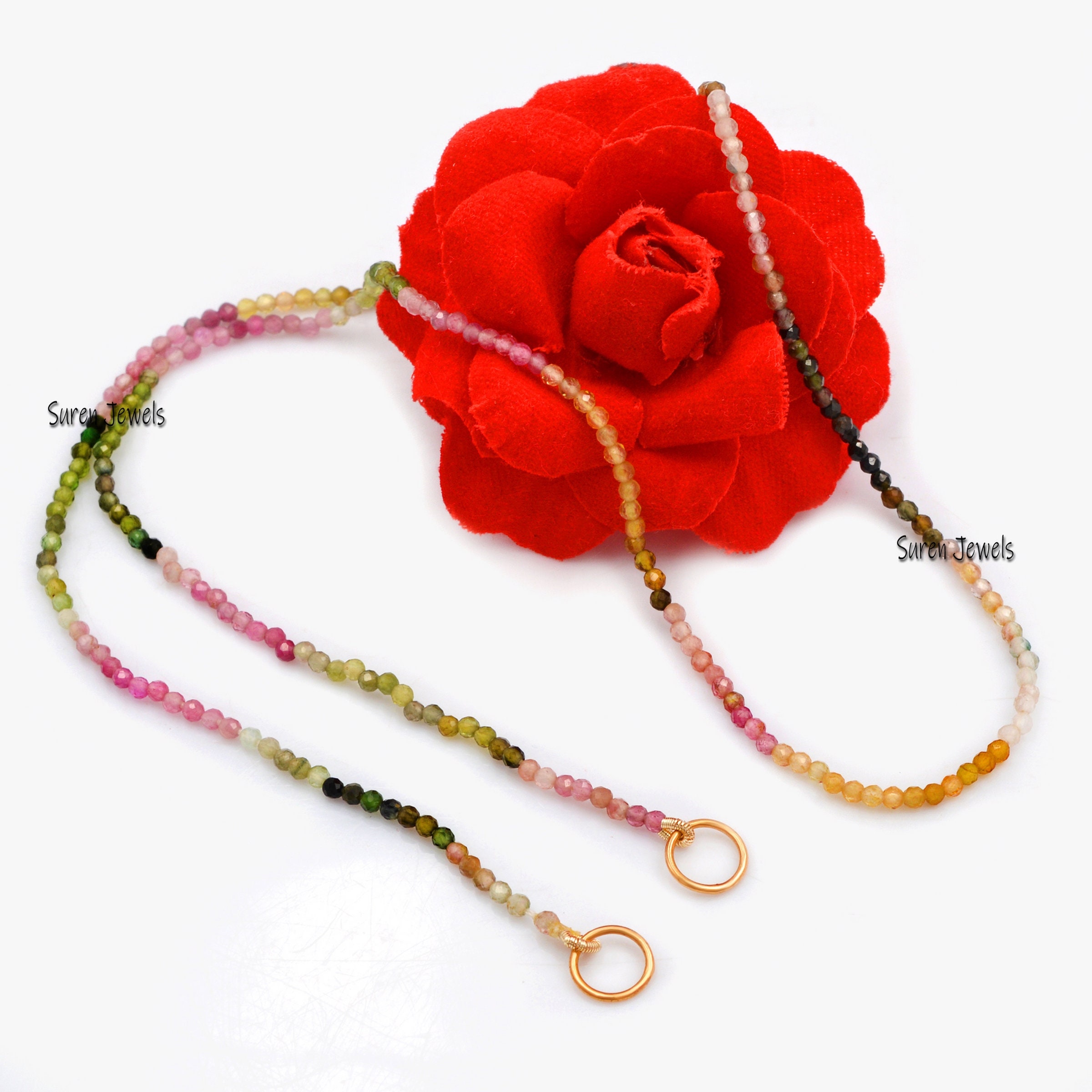 14k Gold Garnet Beads Chain Necklace: Enhancer Connector - View 2 - Suren Jewels | SKU: SJN219-